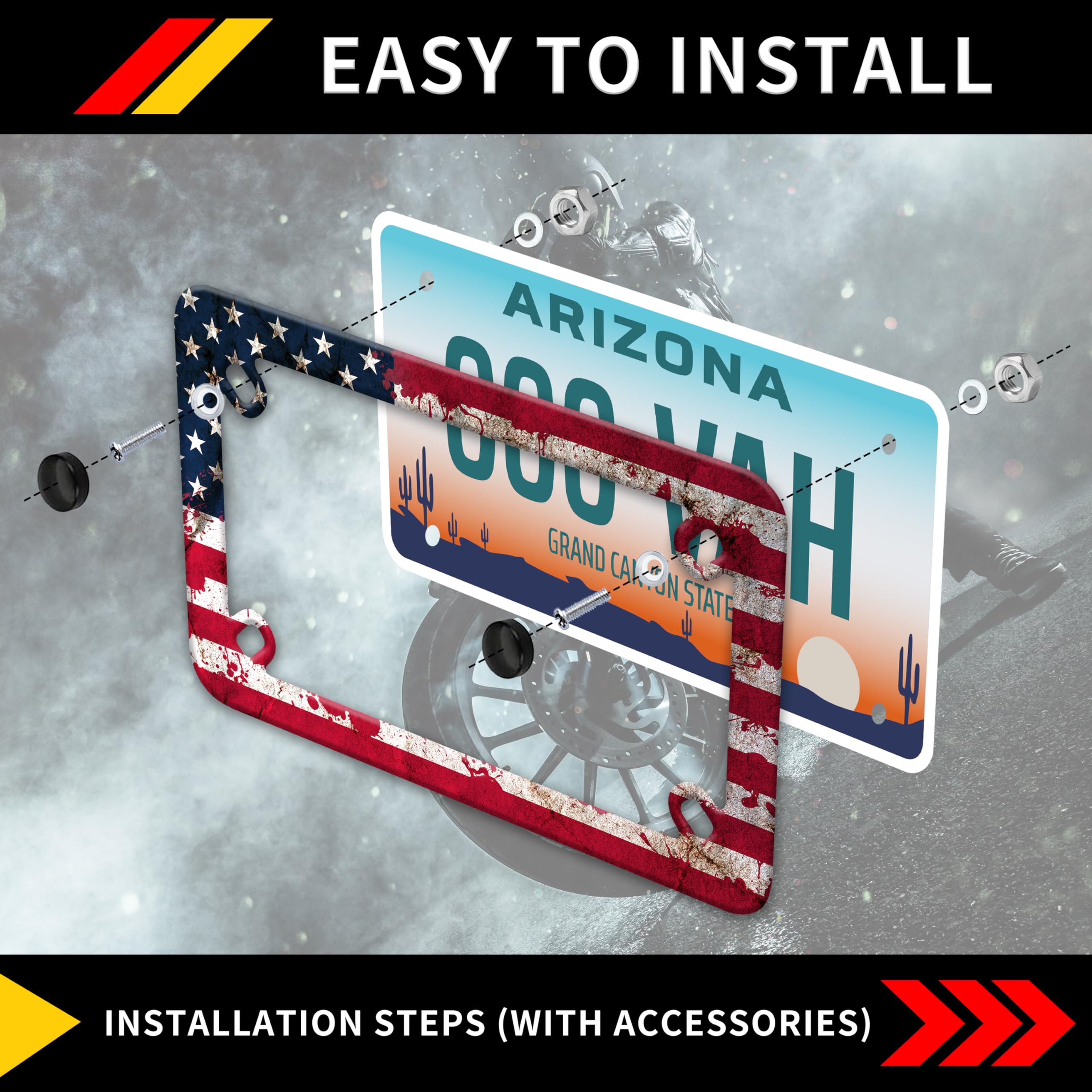 Motorcycle American Flag Blood Spatter License Plate Frame Stainless Steel Material Funny Motorbike License Plate Holder Motorcy