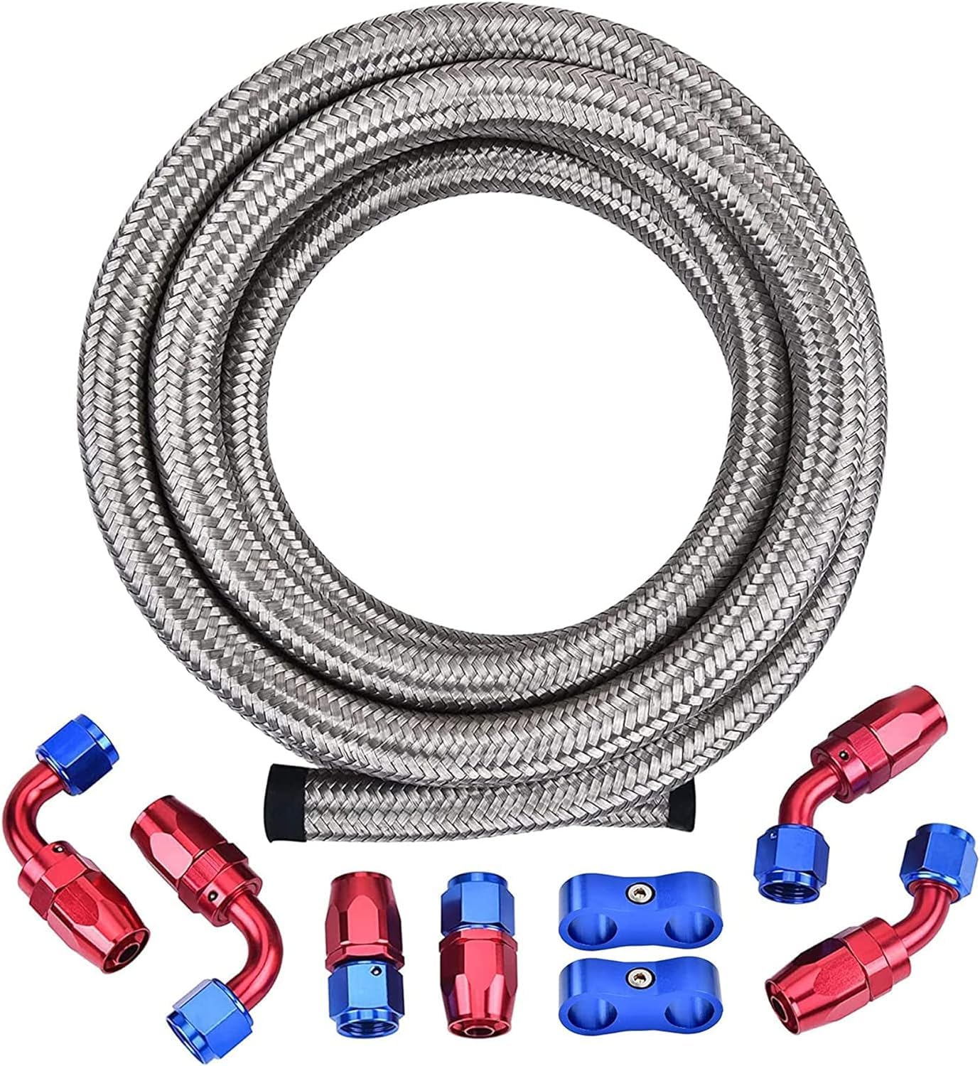 EVIL ENERGY 10AN Fuel Line Kit,AN10 Braided Nylon Fuel Hose CPE 10FT Silver