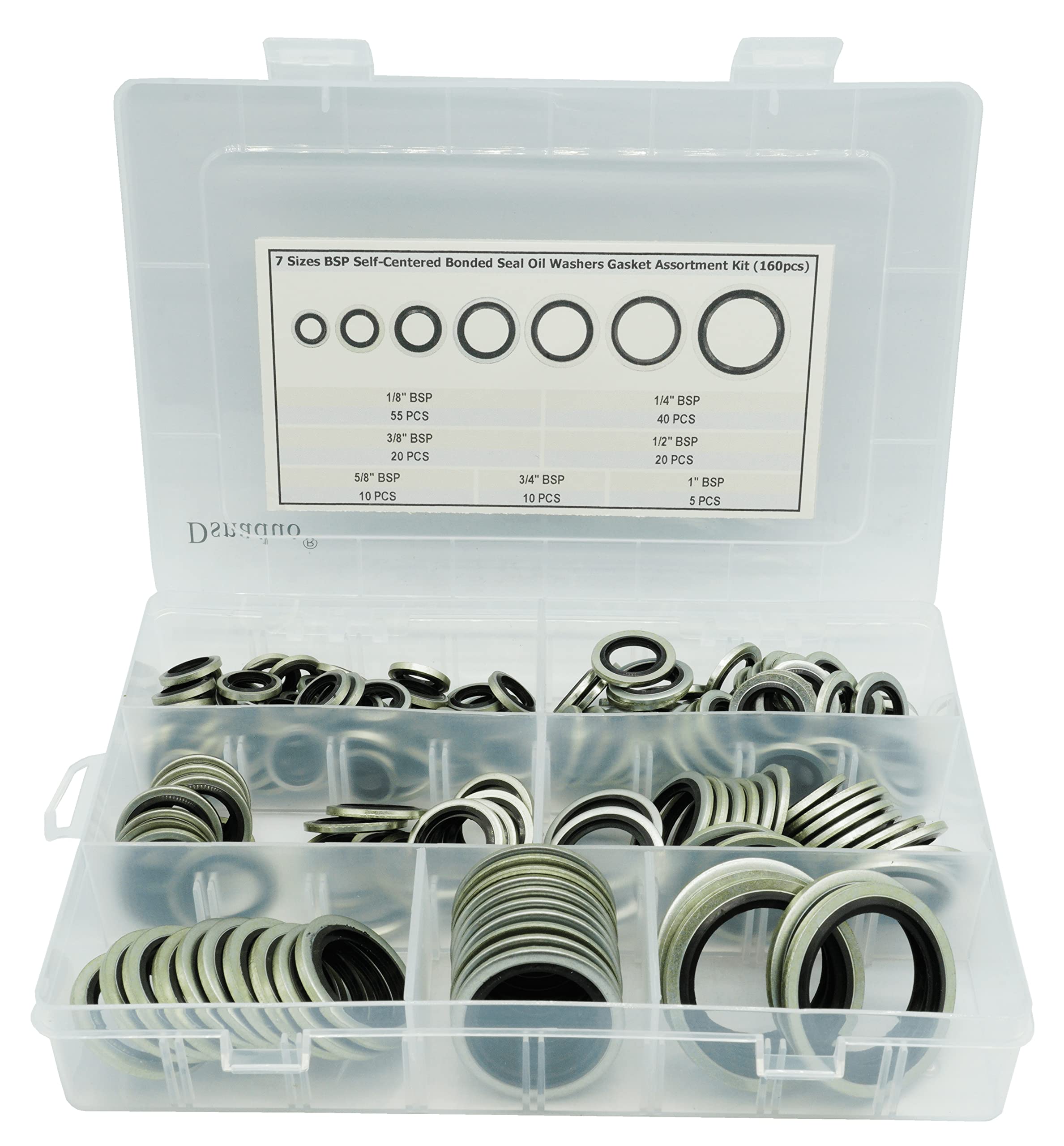 Dsnaduo 160Pcs BSP Dowty Bonded Seal Washer Assortment Kit, 7 Sizes (1/8 to 1), Black, Model 160-7G for Automotive