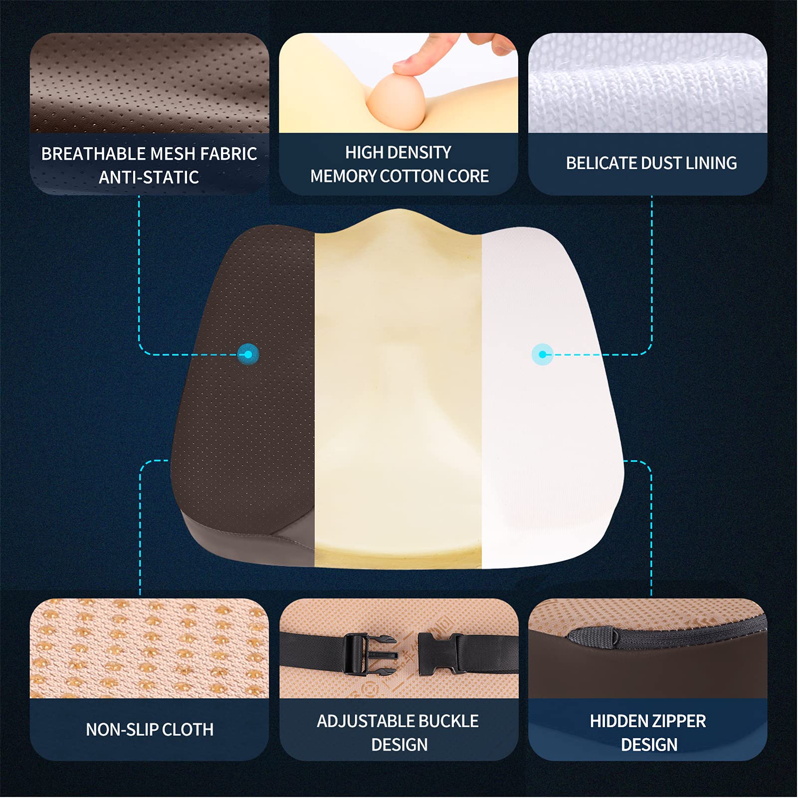LARROUS Memory Foam Car Seat Cushion - Tailbone Pain Relief Pad, Large, Brown Faux Leather, Model mslbr1