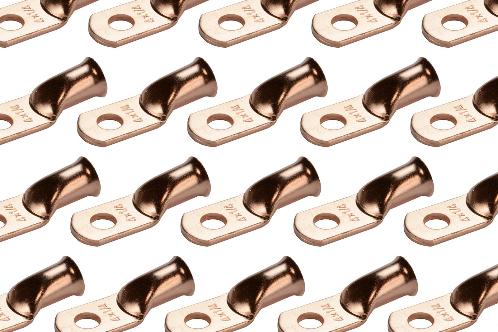 Temco 50 Pack Bare Copper Welding Battery Cable Ends, Lugs Terminal 4 Awg 1/4'' Hole (6 Awg To 1/0 Awg Options Available)