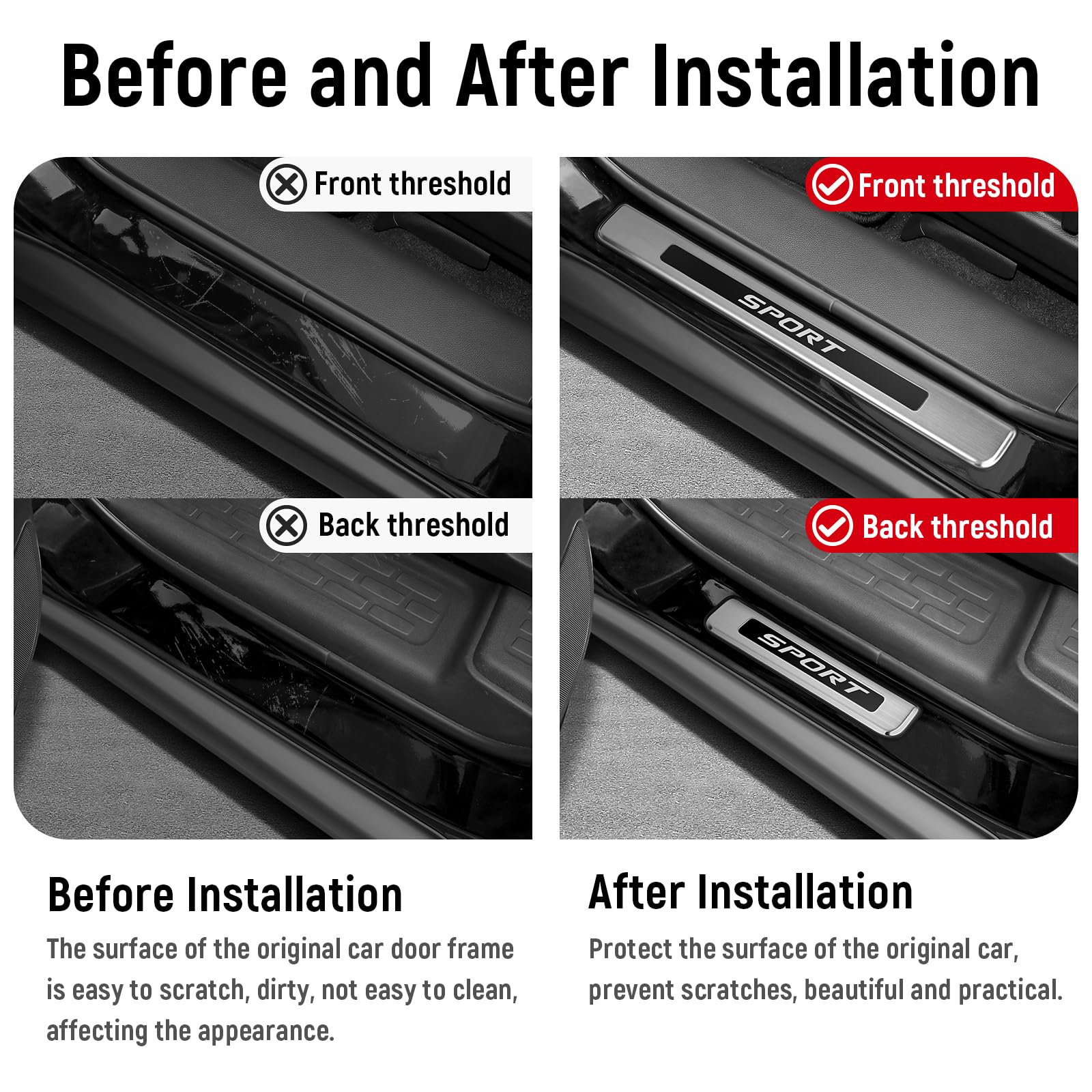 Bercicci 4PCS Door Sill Protector for Honda Pilot 2003-2025 Accessories Stainless Steel Automotive Front and Rear Door Entry Gua
