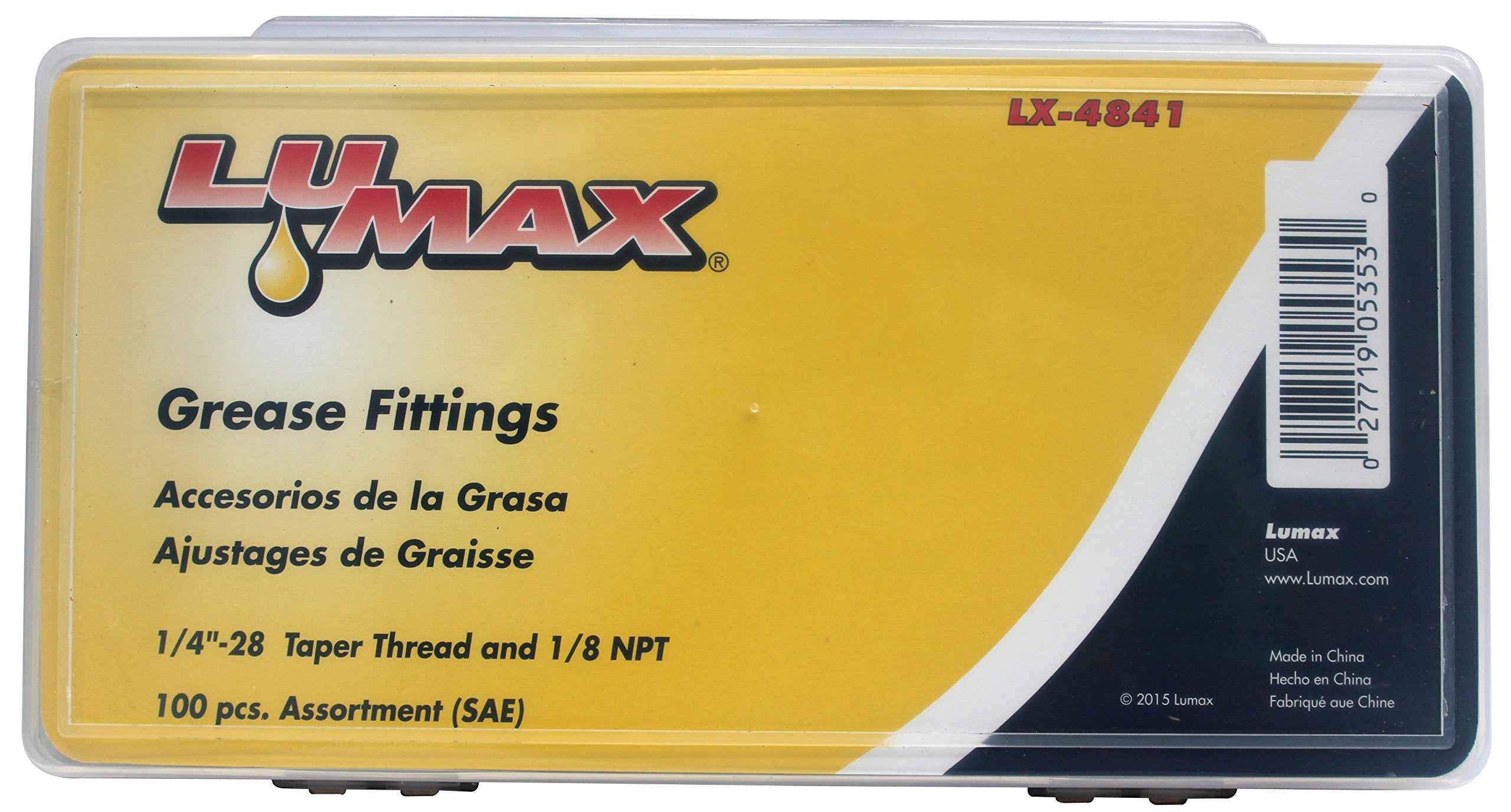 Lumax Lx-4841 Gold/Silver (Sae) 1/4''-28 Taper And 1/8'' P.T.F. 100 Piece Grease Fitting Assortment. Designed To Meet The Demand