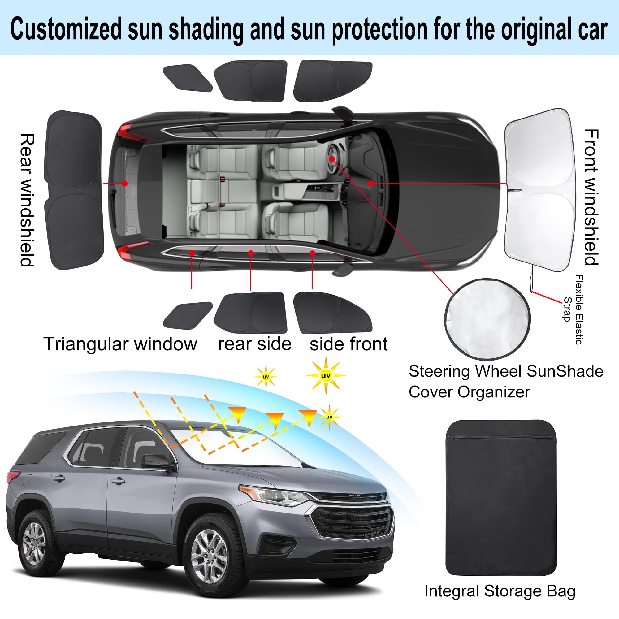 TINGLU Window Shades for Chevrolet/Chevy Traverse 2018-2023 Accessories Car Side Full Windows Rear Triangular Windshield Sun Sha