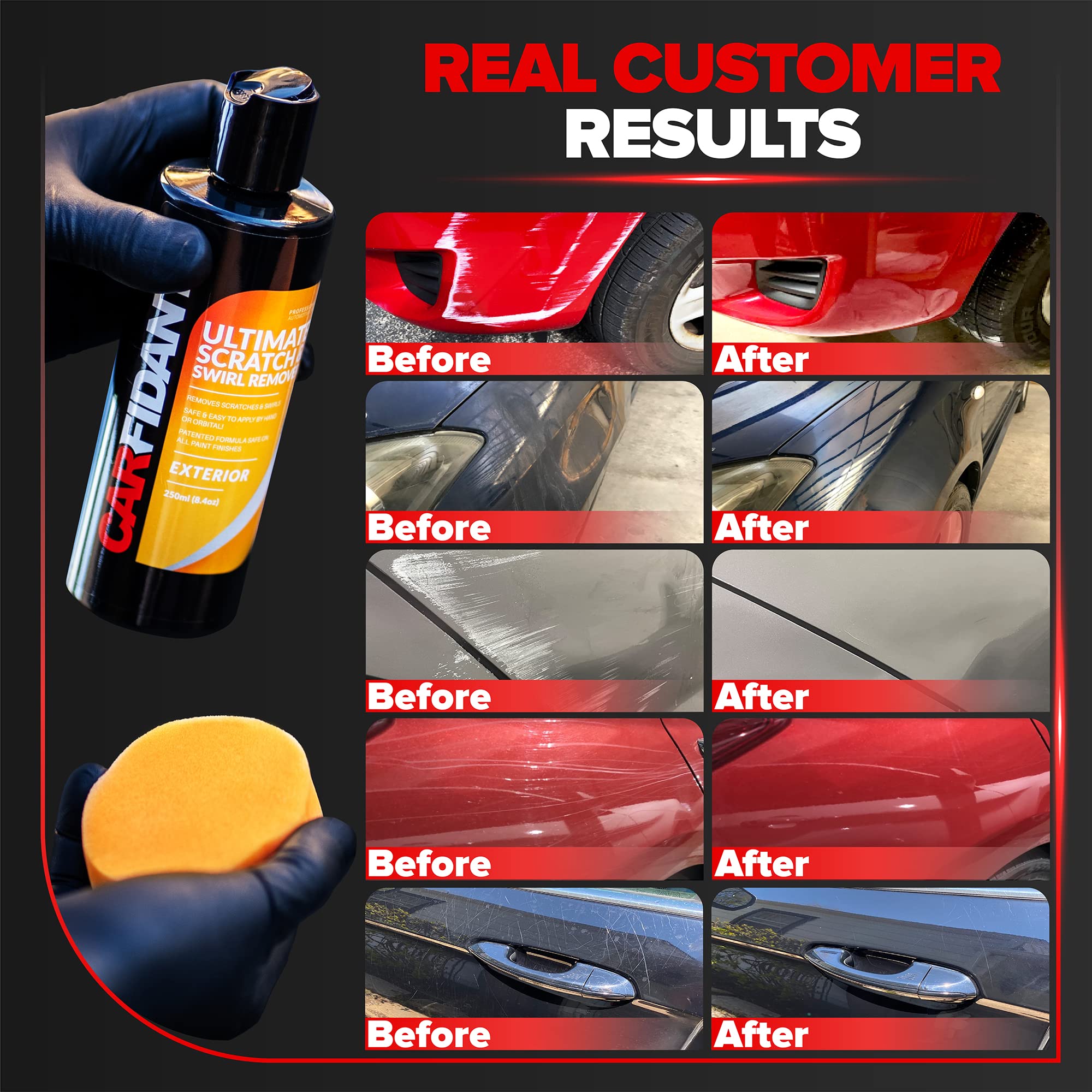 Carfidant Scratch and Swirl Remover Kit - Universal Rubbing Compound for All Vehicle Paint Colors with Buffer Pad