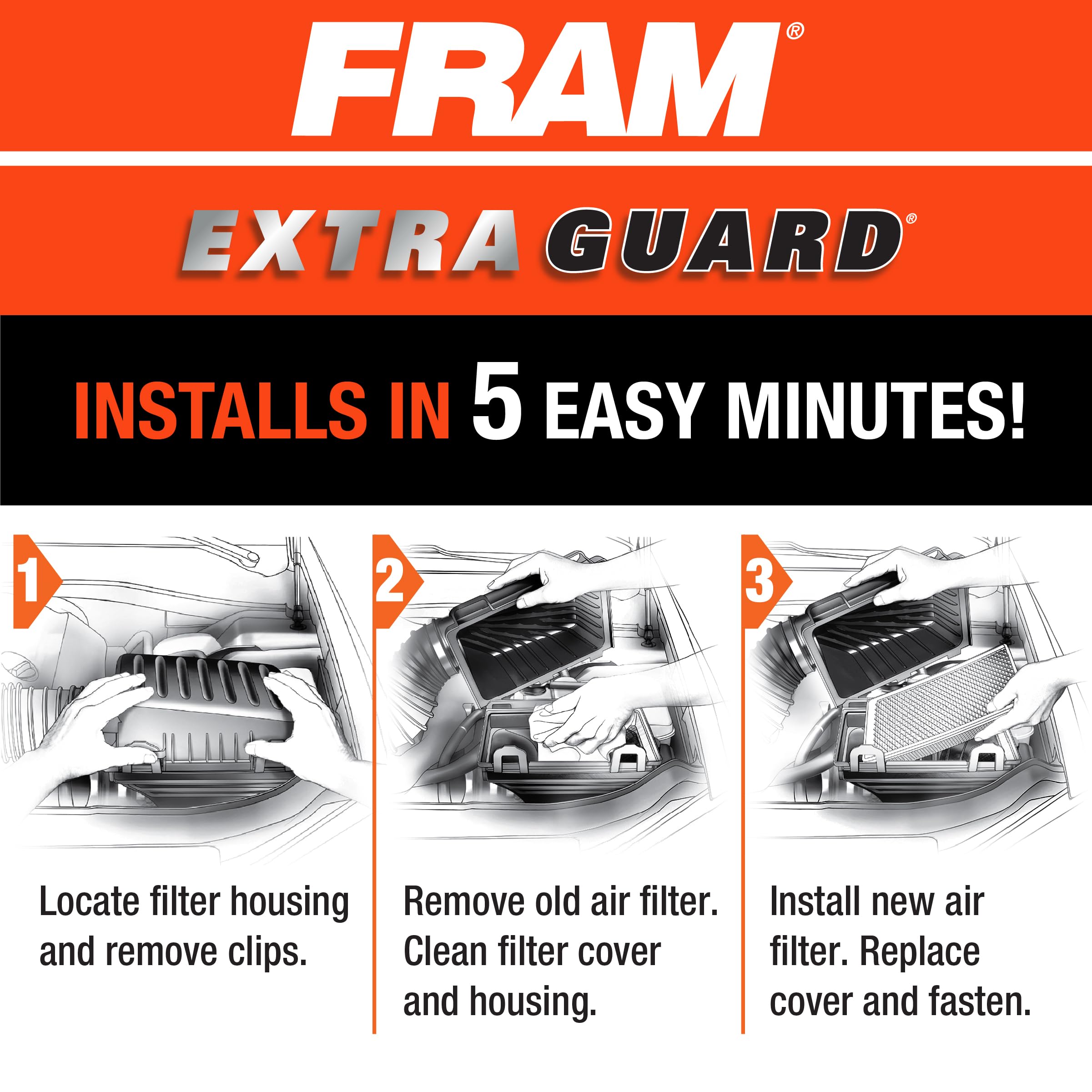 Fram Extra Guard Rectangular Panel Engine Air Filter Replacement, Easy Install W/Advanced Engine Protection And Optimal Performa