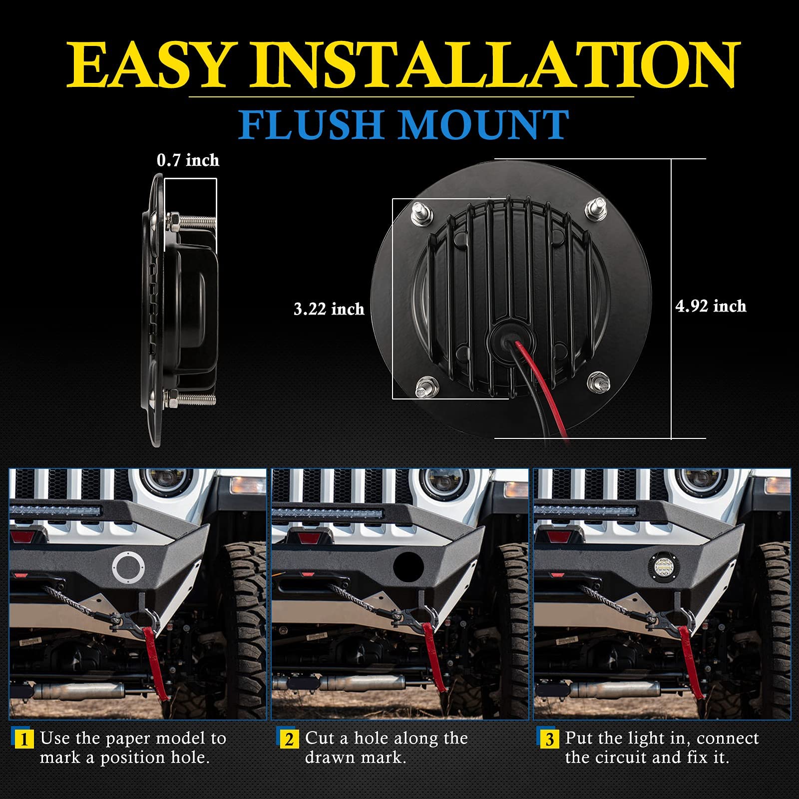 BUNKER INDUST 5 Inch LED Work Light Bar Pair - 48W Flush Mount Fog Lights for Tractor, Truck, ATV, UTV - Spot Flood Beam