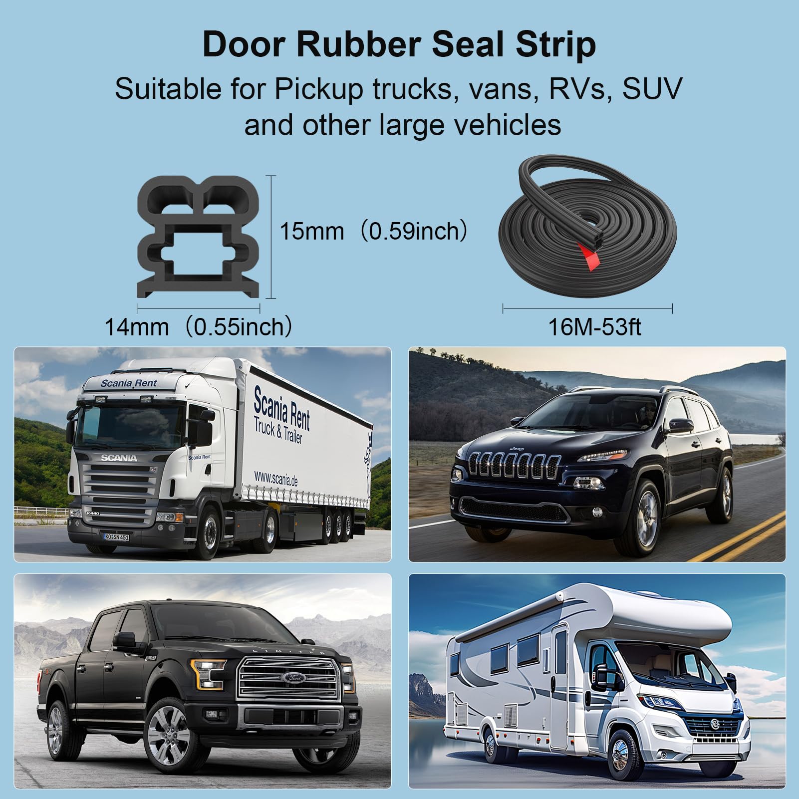 52.5Ft Car Door Seal Strip for Truck Car Weather Stripping Universal Self Adhesive Large Auto Door Soundproofing Weatherstrip fo