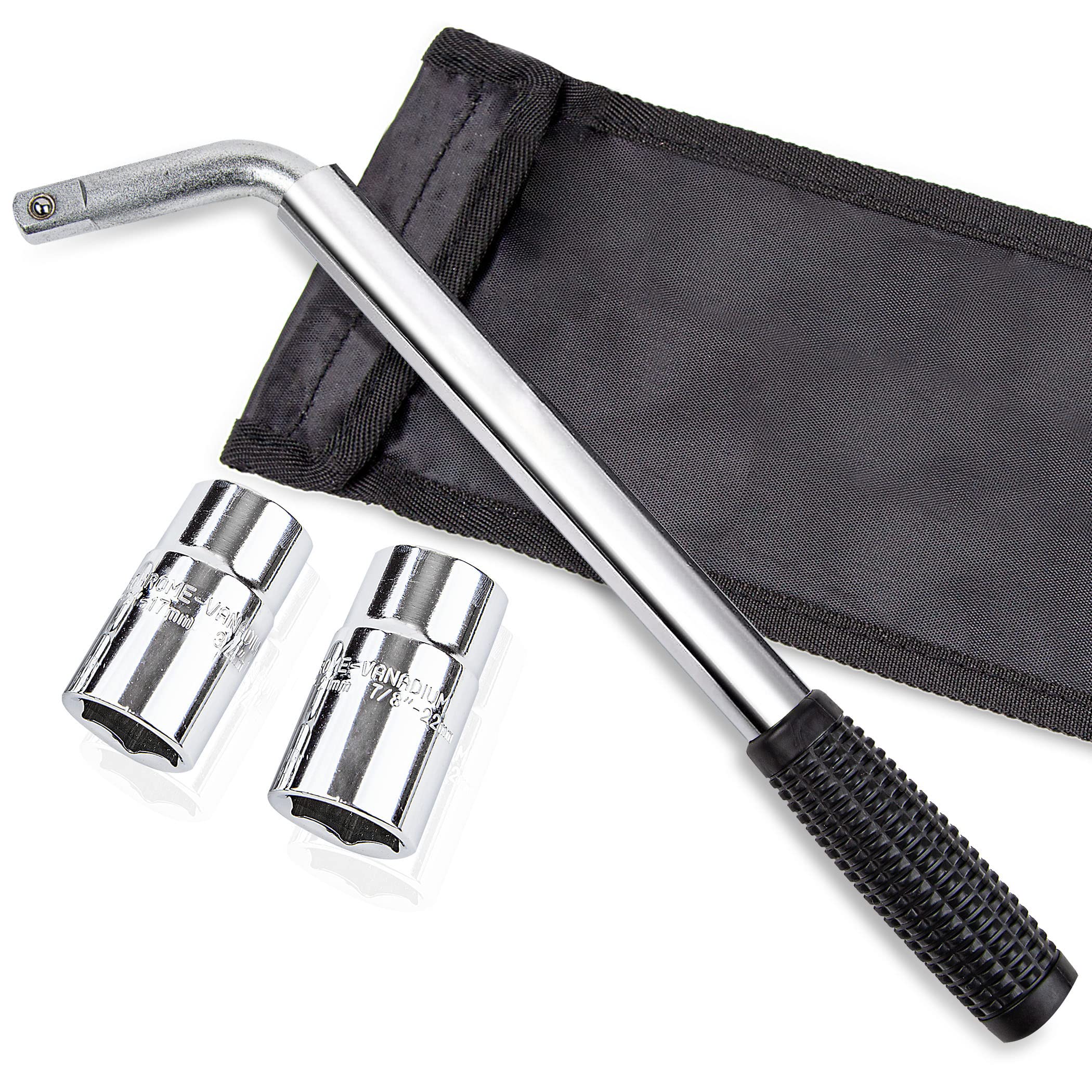 Cartman Telescoping Lug Wrench, Wheel Wrench With Standard Cr-V Sockets 17/19, 21/22Mm