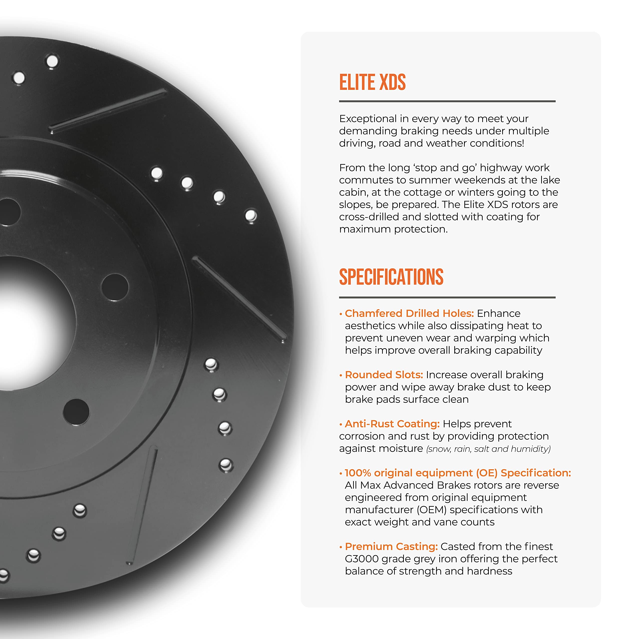 Max Advanced Brakes Front & Rear Brake Kit For 2014-2018 Mazda 3 2014-2018 Mazda 3 Sport Mexico Built Replacement Drilled Slotted Black Coated Disc Brake Rotors And Ceramic Brake Pads