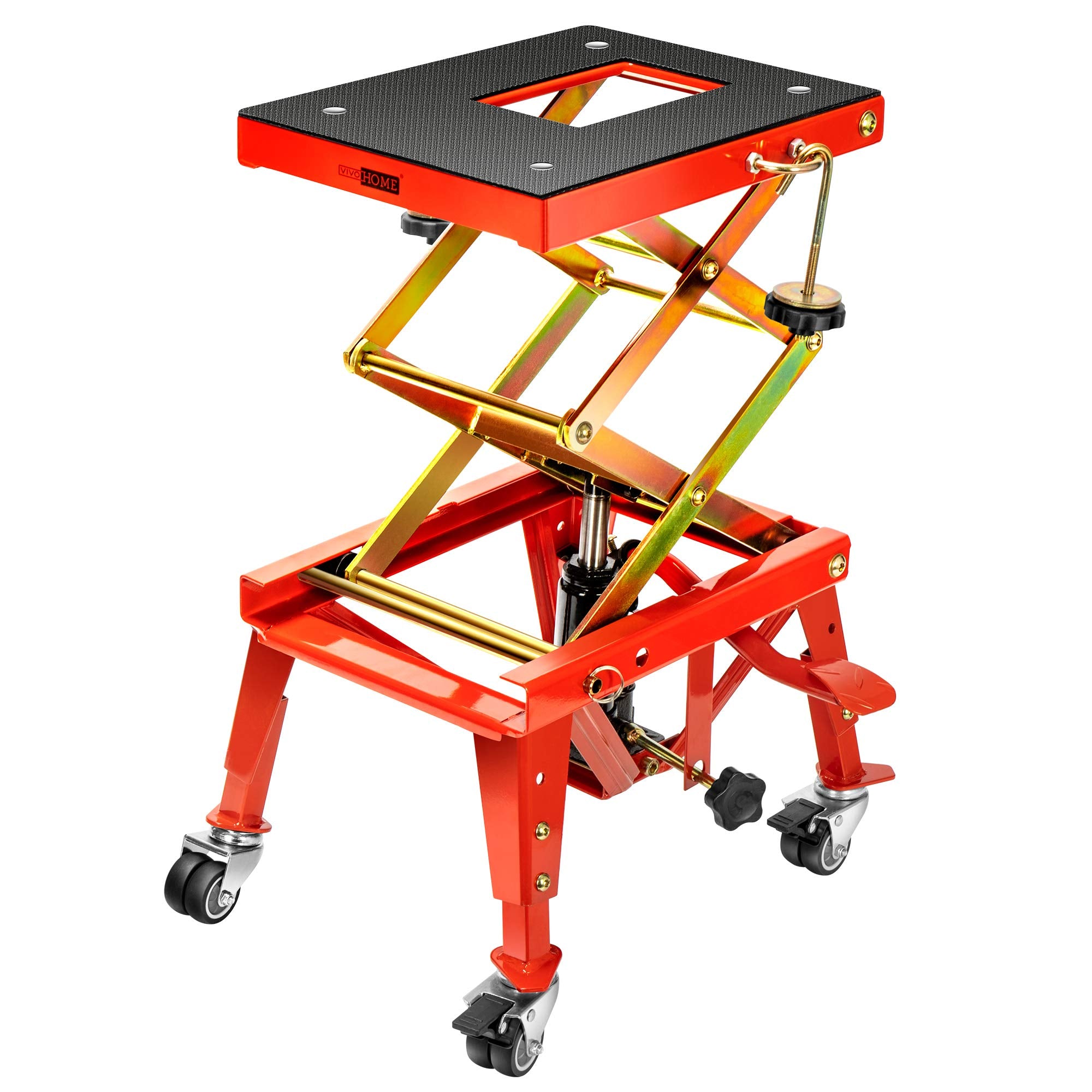 Vivohome 350 Lbs Heavy Duty Hydraulic Motorcycle Lift Jack Table Foot Operated Atv Dirt Bike Scissor Stand With 4 Wheels