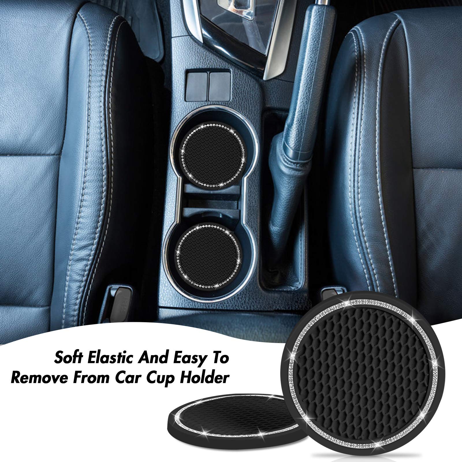 Bling Car Coaster, Shanshui Universal Vehicle Cup Holders For Car Cute Silicone Anti-Slip Insert Coaster Crystal Rhinestone Inte