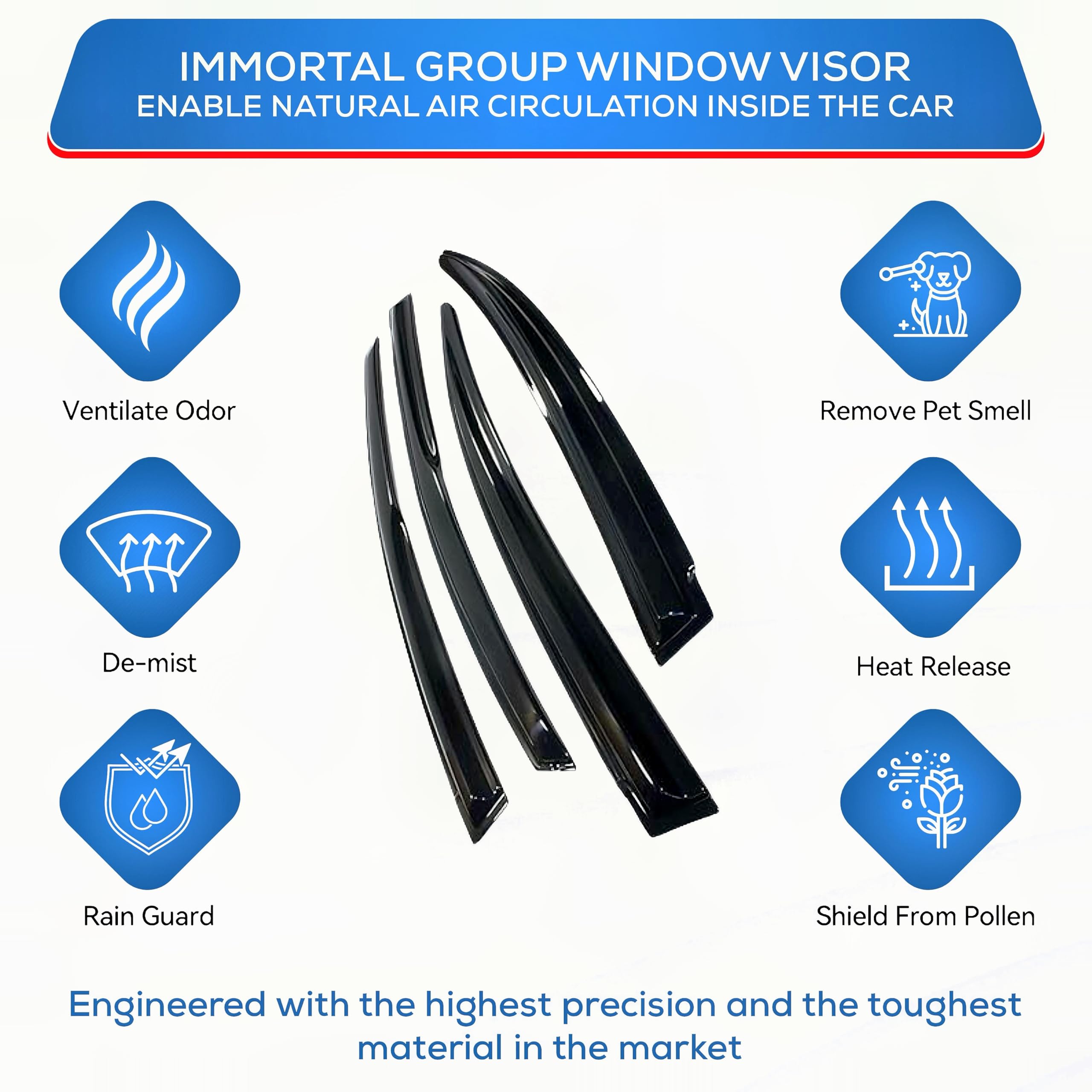 Ig Window Visor For Ford Escape 2013-2019, Rain Guard Tape-On Extra Durable Sun Wind Side Vent Window Deflector Mugen Style, 201