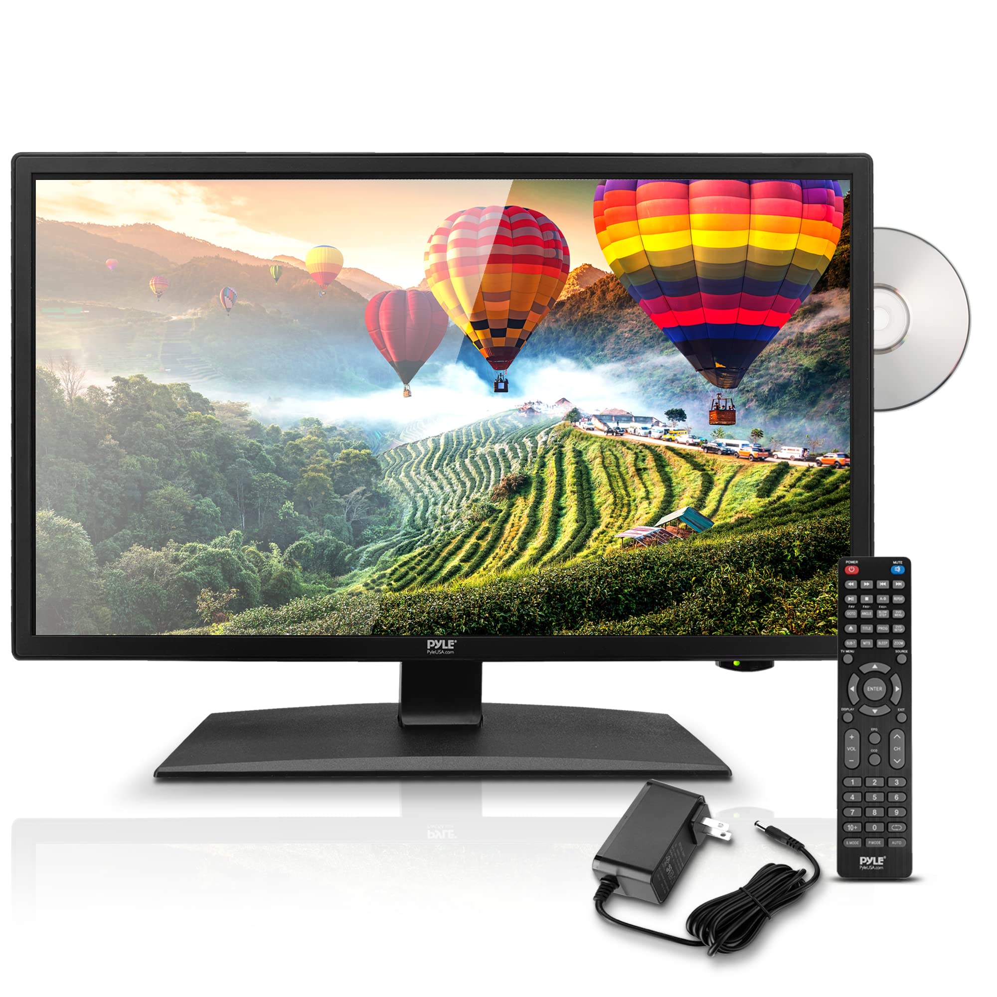 Pyle 18.5 Inch 1080p LED RV Television - Slim Flat Screen Monitor FHD Small TV w/HDMI, RCA, Multimedia Disk/DVD Combo, 12/24 Vol