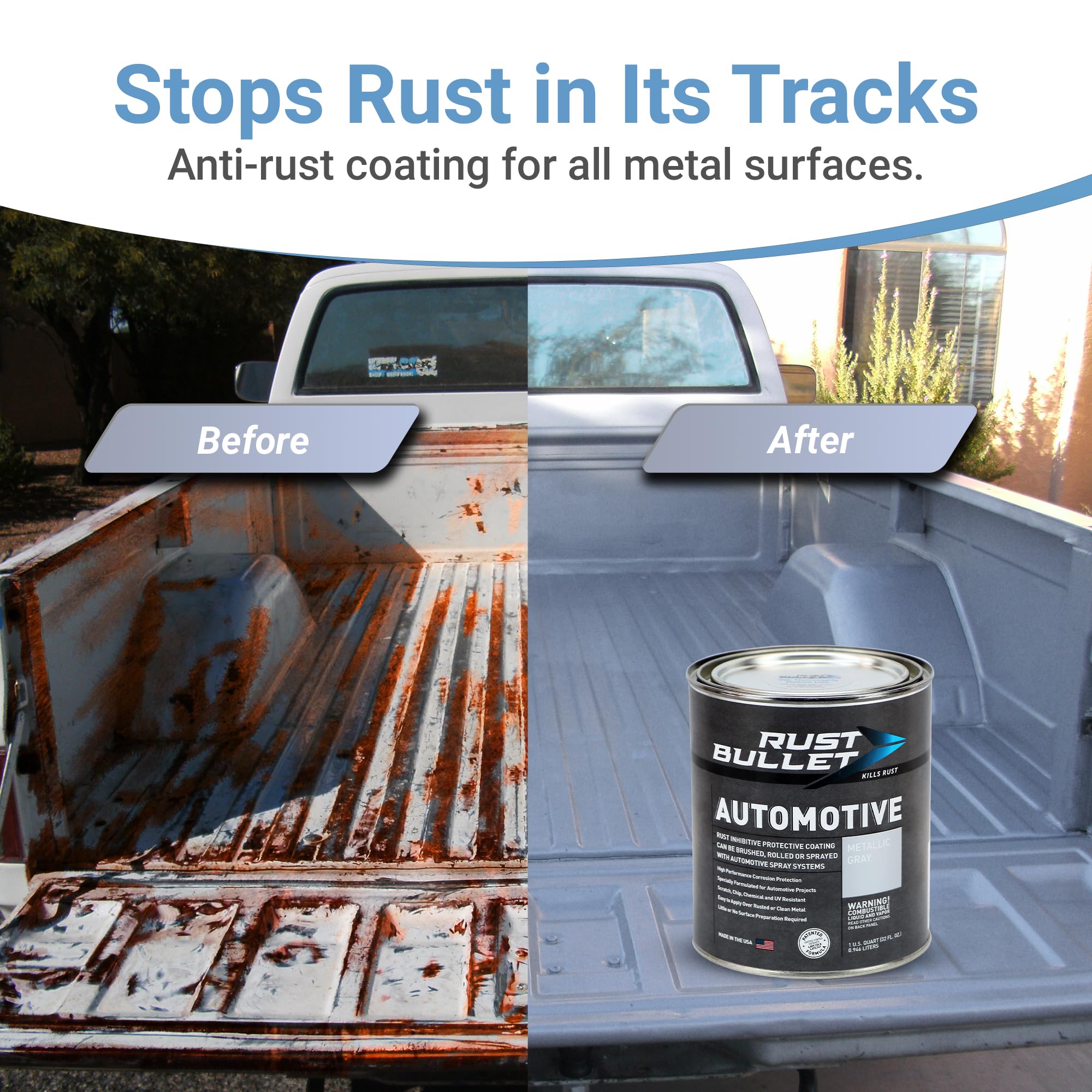Rust Bullet Automotive - Metallic Gray - 1 Gallon - Rust Inhibitor & Protective Coating For Cars, Trucks, & Metal Surfaces, Uv R