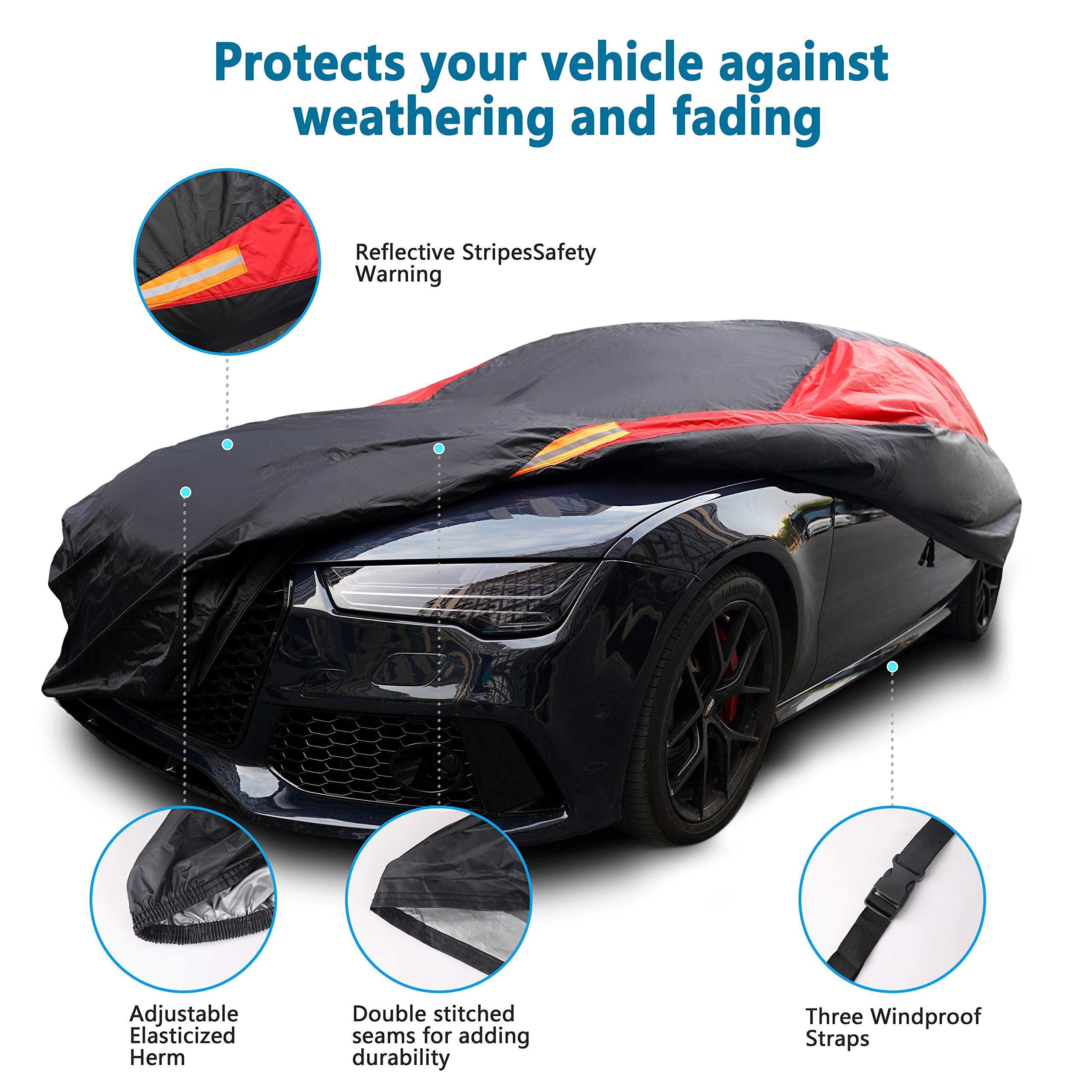 Mornyray Waterproof All Weather Windproof Snowproof Uv Protection Outdoor Indoor Full Car Cover, Universal Fit For Sedan (Length