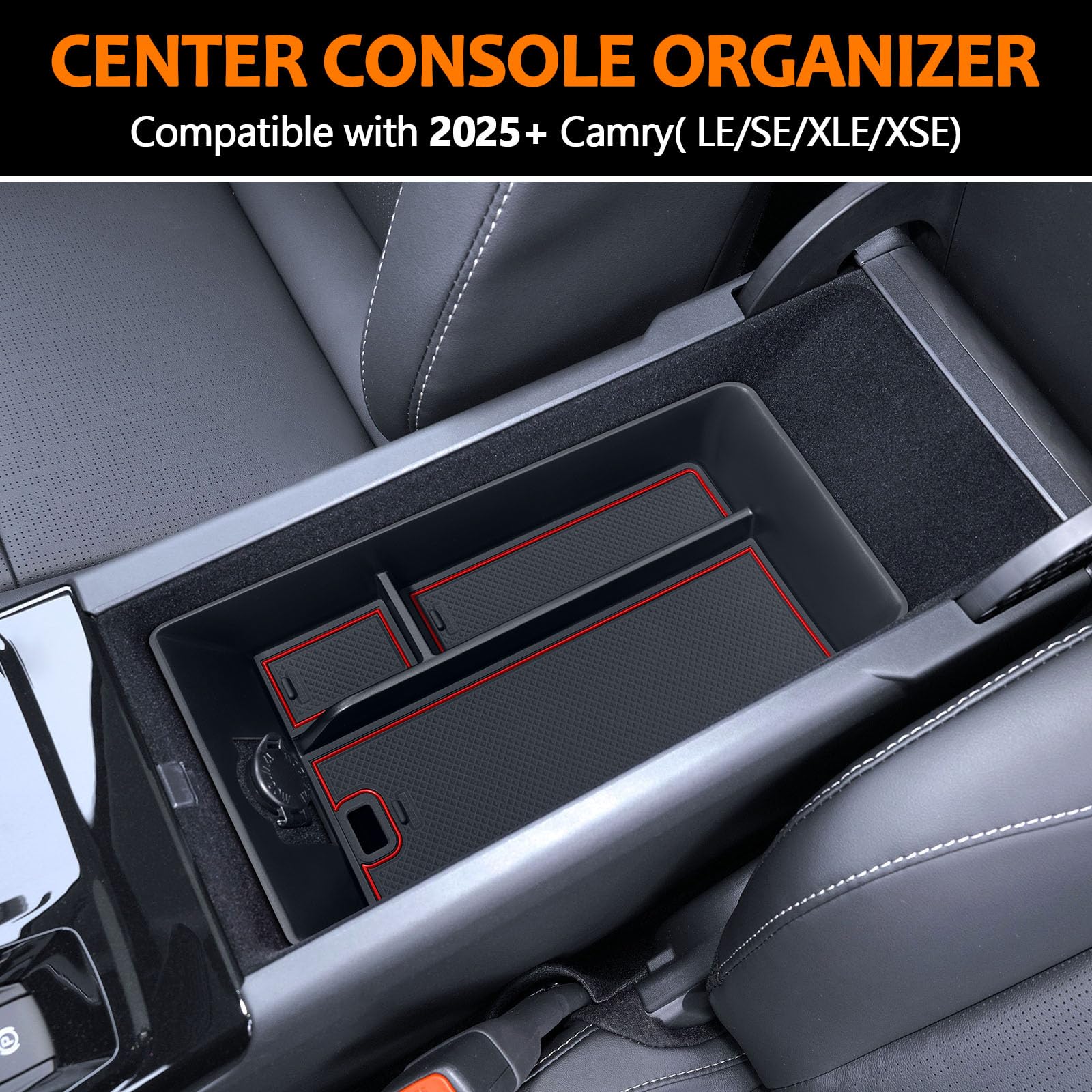 TOPINSTALL Red Center Console Tray Compatible with 2025 Camry (XSE/XLE/SE/LE) Armrest Storage Box Console Organizer for 9th Gen