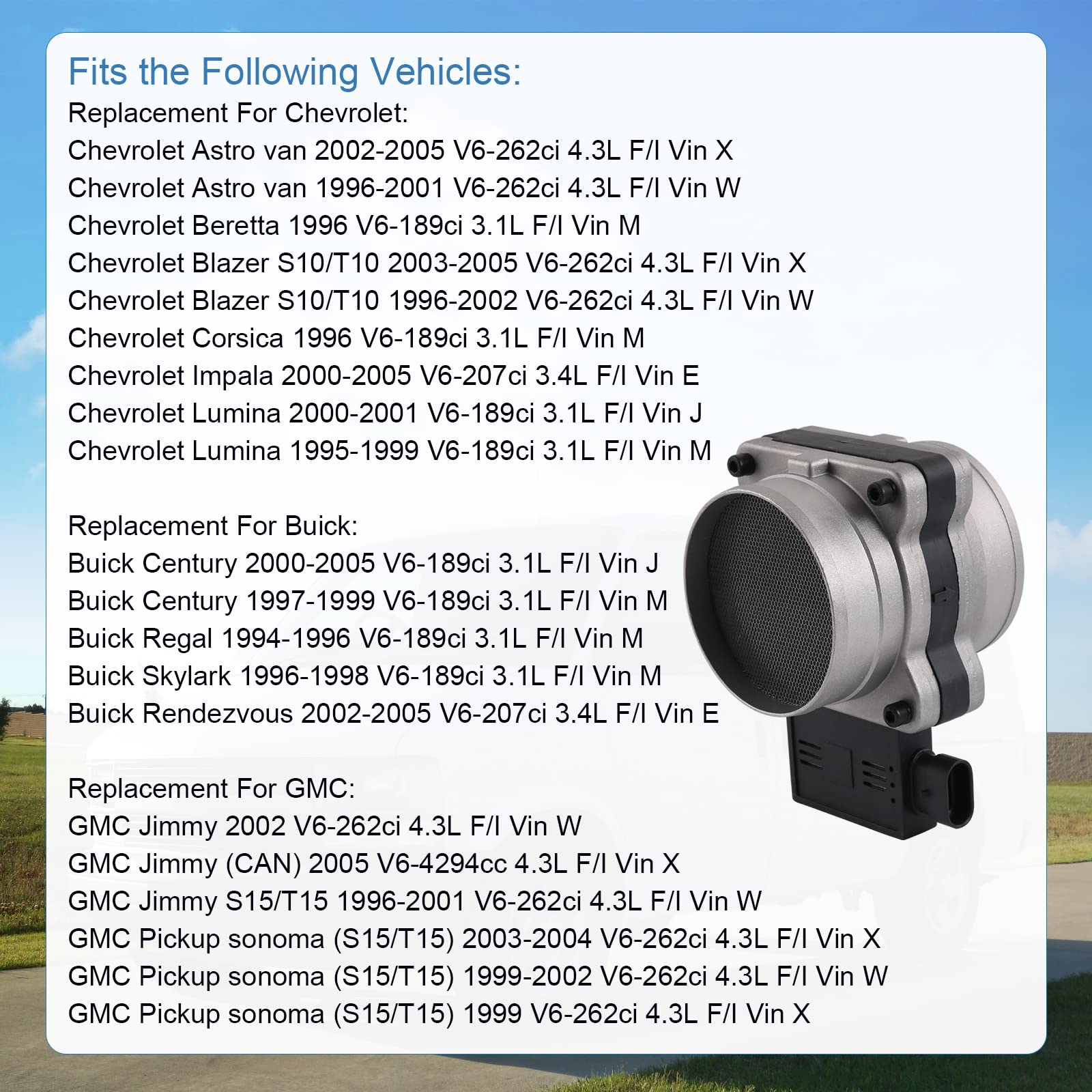 RADHLBNIU Mass Air Flow Sensor, Maf Sensor Compatible with Chevy Astro, Blazer, Impala, S10, Lumina - Gmc Jimmy, Sonoma - Buick
