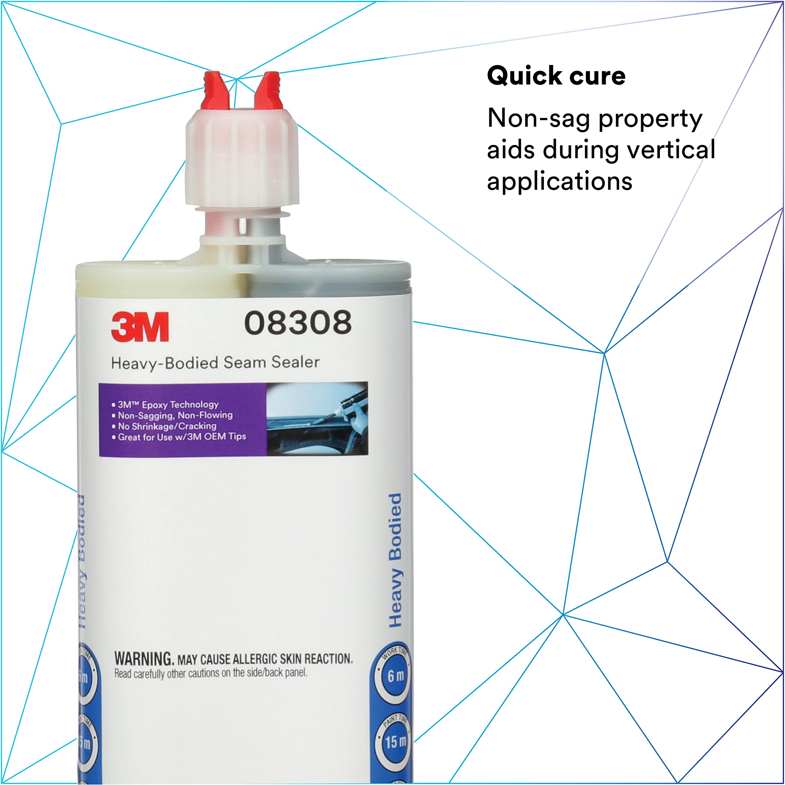 3M Heavy-Bodied Seam Sealer, Two-Part Automotive Epoxy, 200ml, Black, Model 08308