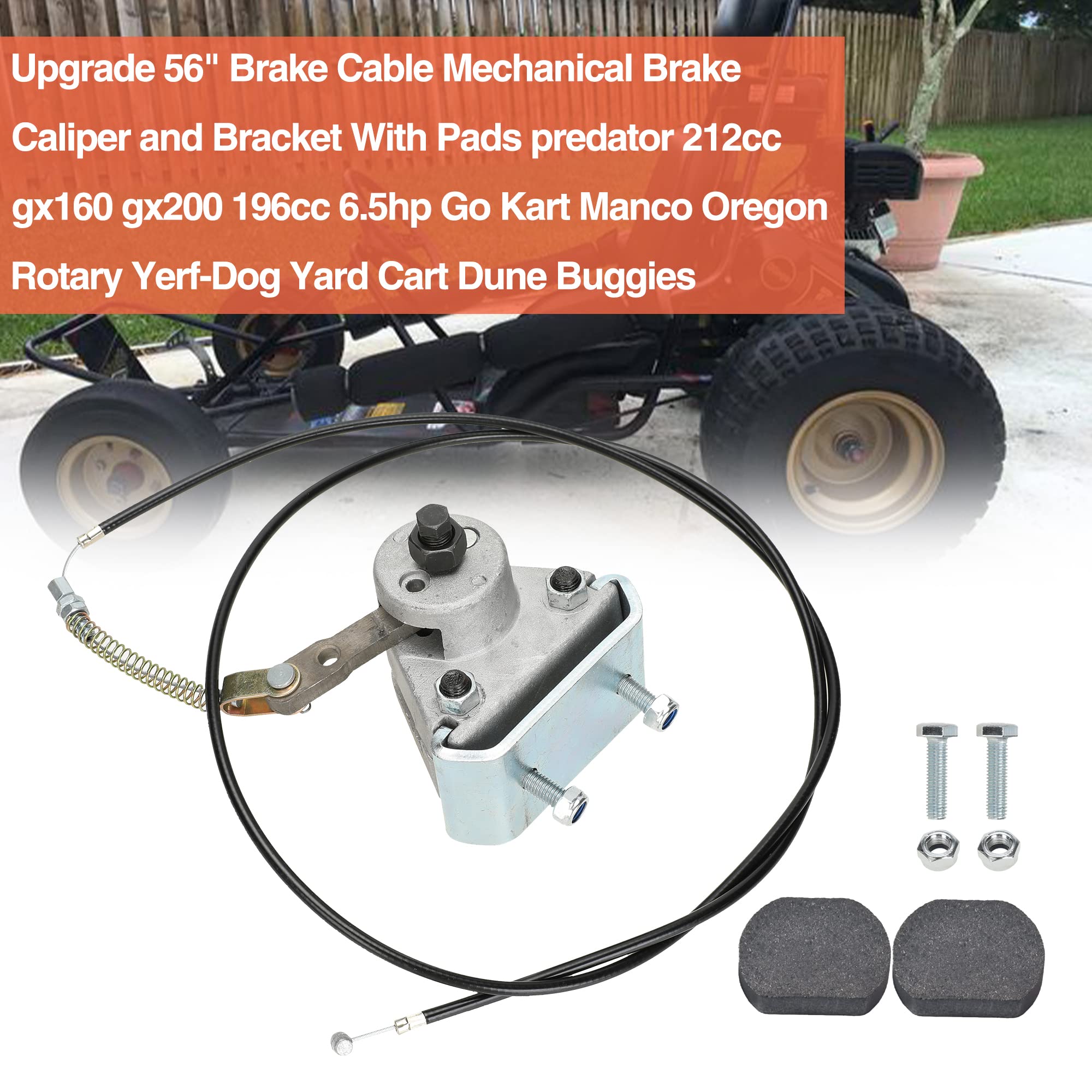 GREHUA Go Kart Brake Caliper & Bracket with 56" Cable, Pads for Predator 212cc/196cc, Silver