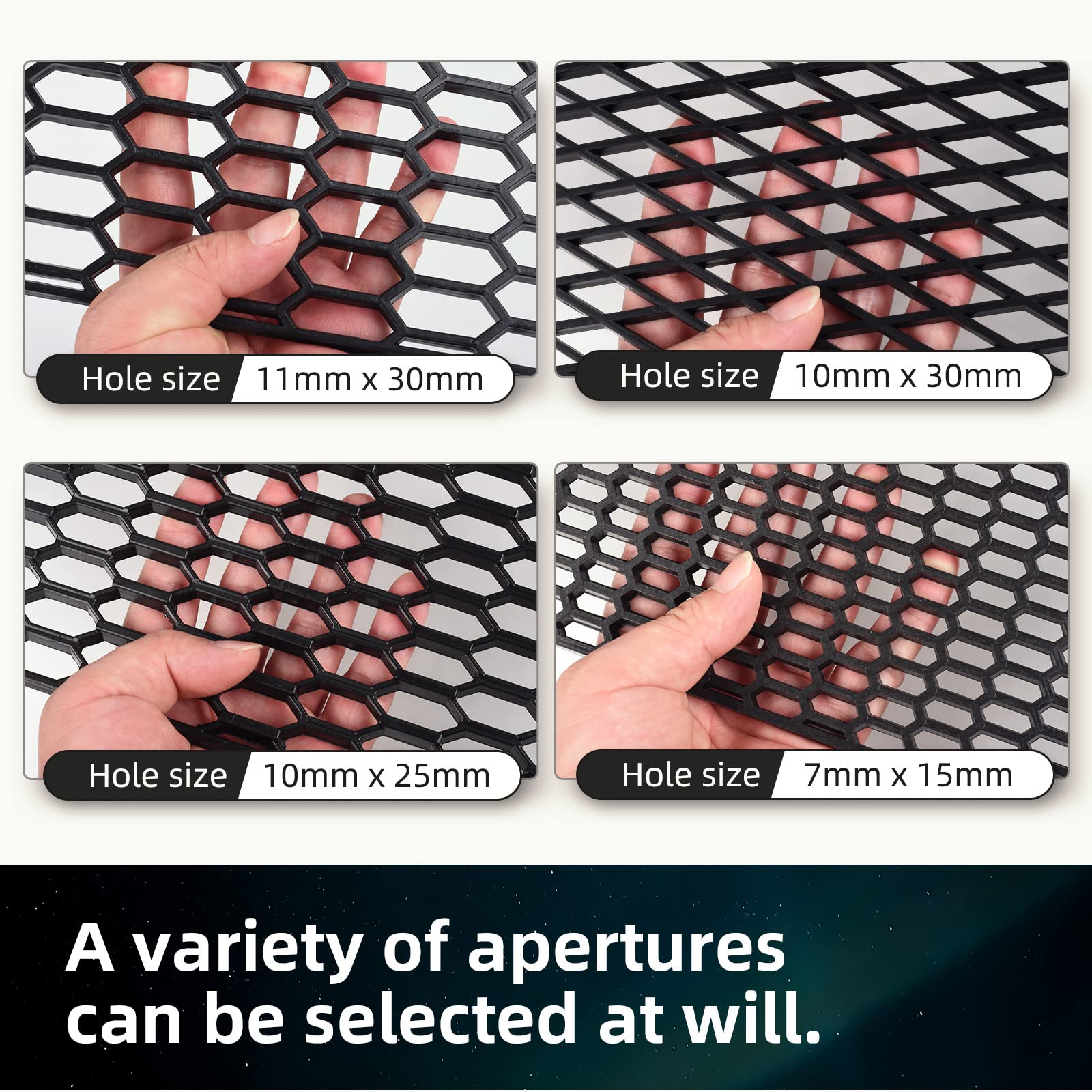 Aggauto 47'X16' Abs Plastic Universal Car Grill Mesh, Automotive Grille Insert Bumper Honeycomb Hole 11X30Mm Hex Grids Black