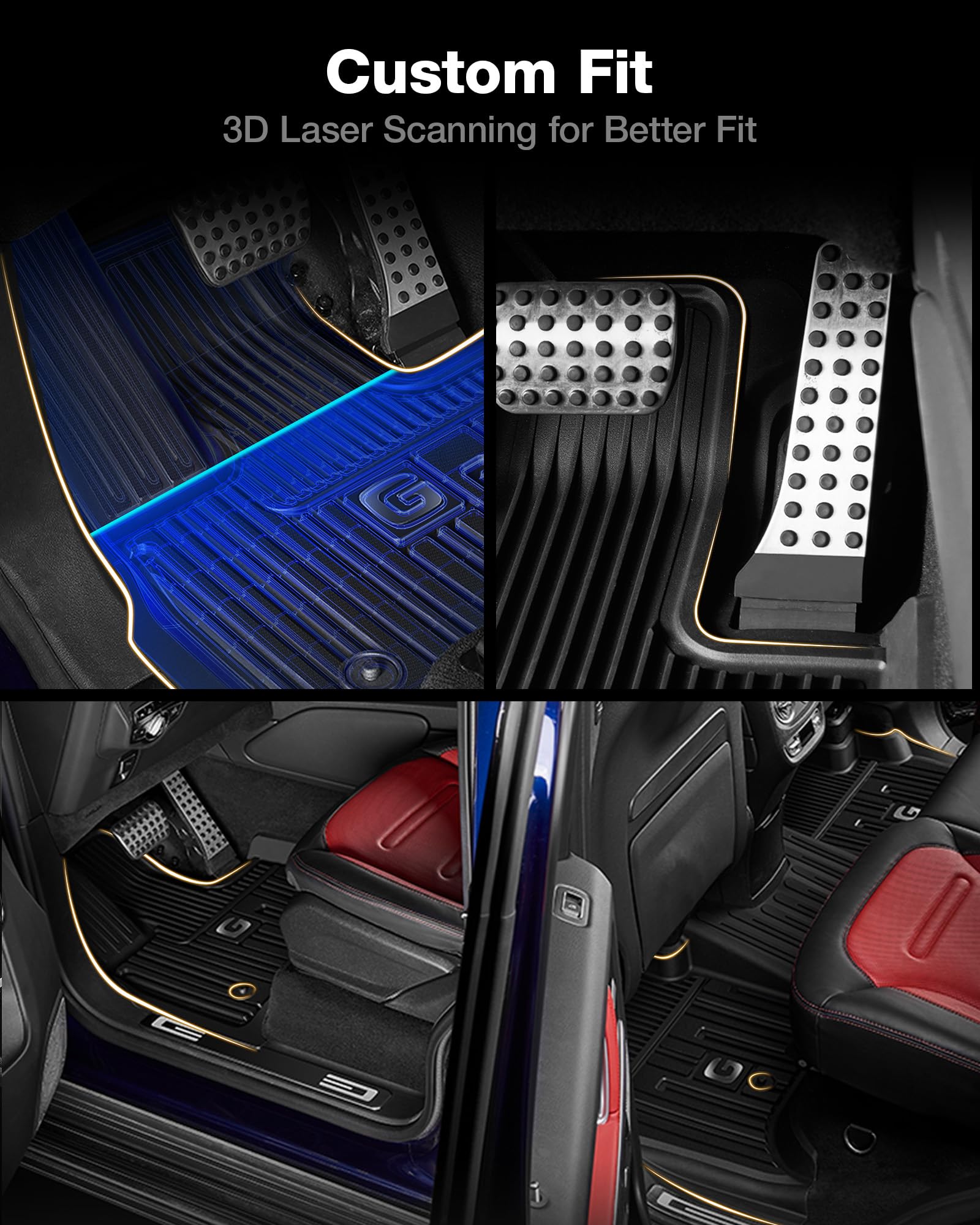 3W TPE Floor Mats for 2019-2024 Mercedes-Benz G Class, All Weather, Custom Fit, Black, Model 21097-1-2 FBA