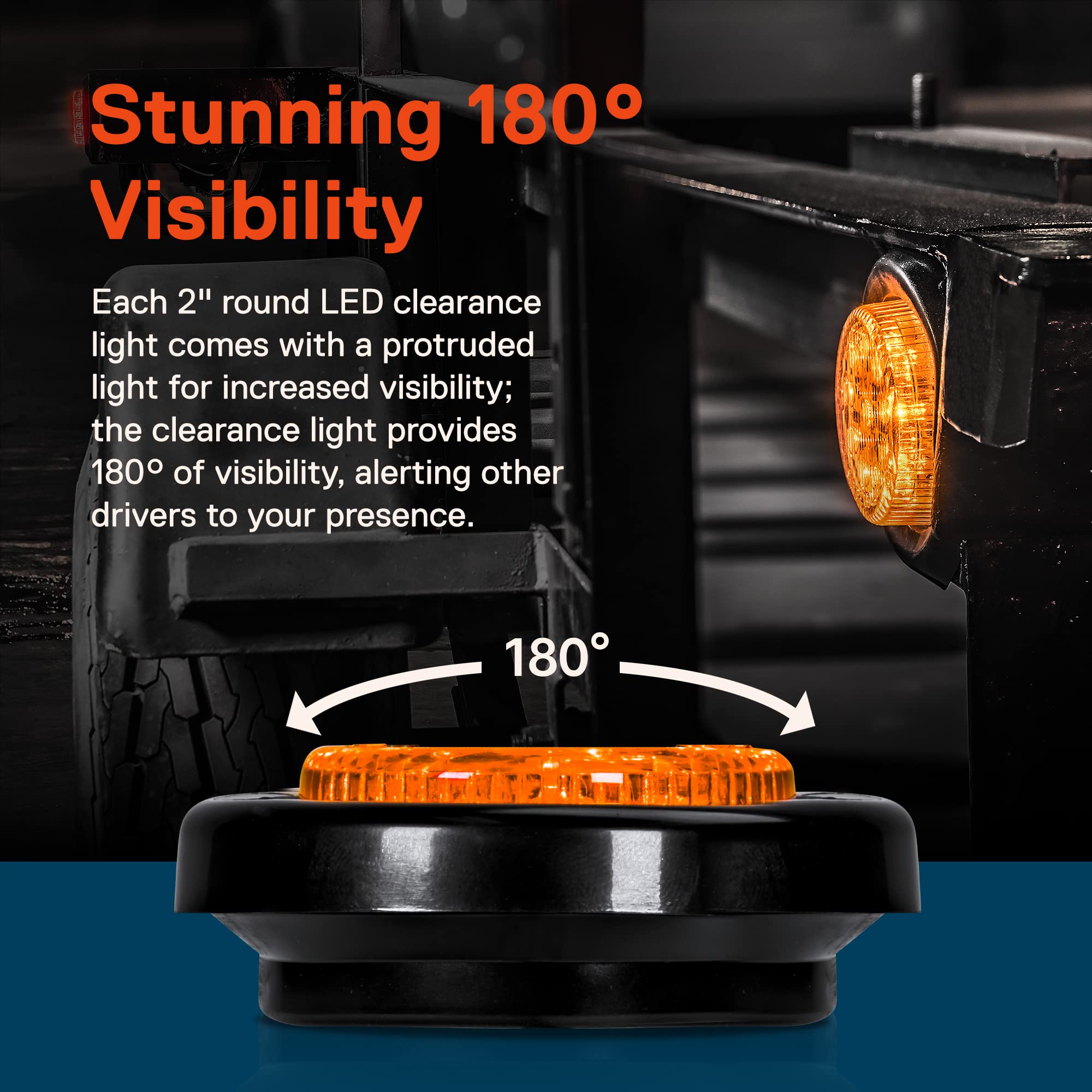 True Mods 2'' 12V Amber Round 10 Led Light [2 In 1 Reflector] [Polycarbonate] [Dot Fmvss 108] [Sae P2] [Grommet & Plugs] Submers