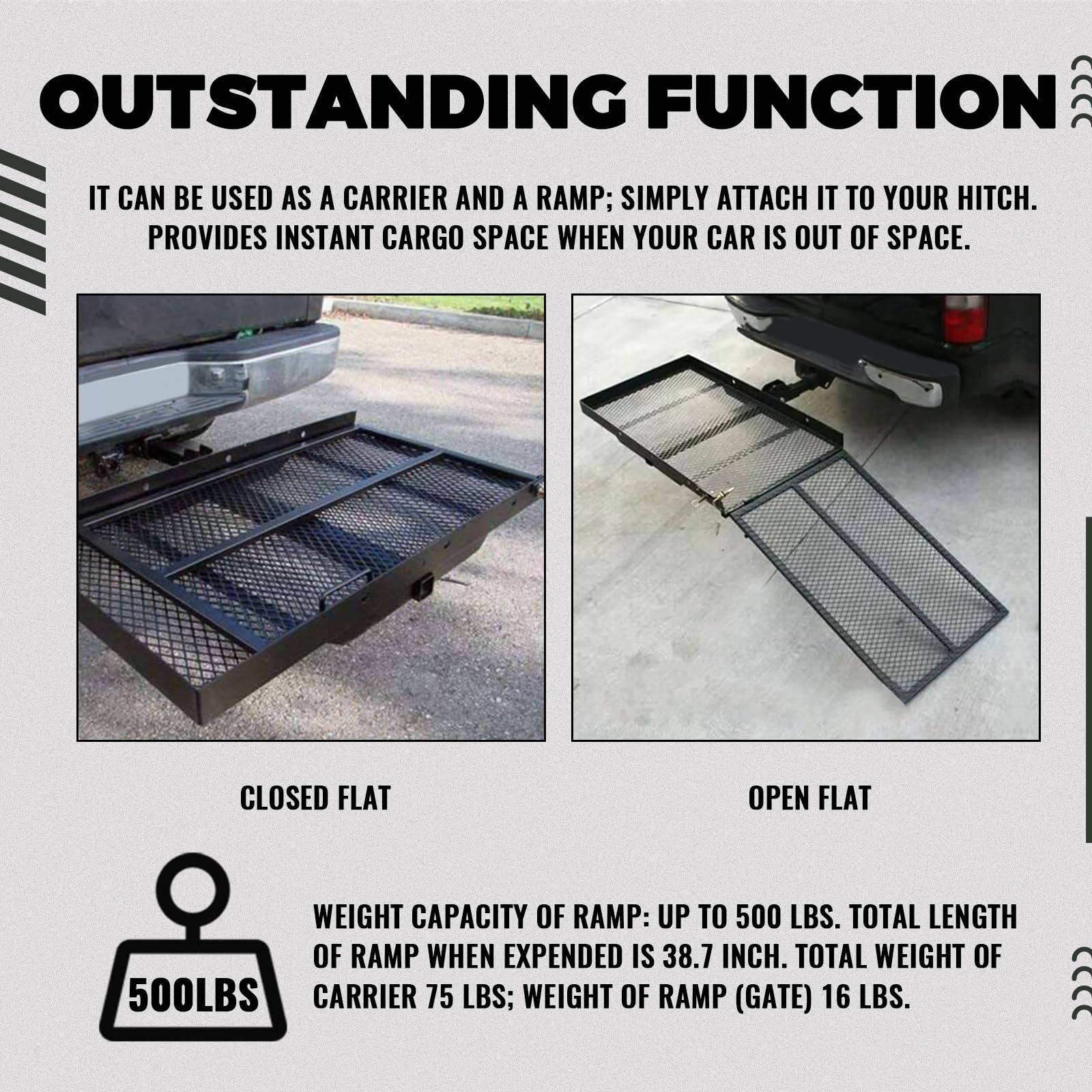 KUAFU Folding Mobility Scooter Carrier Rack - Alloy Steel, Black, Model BL480