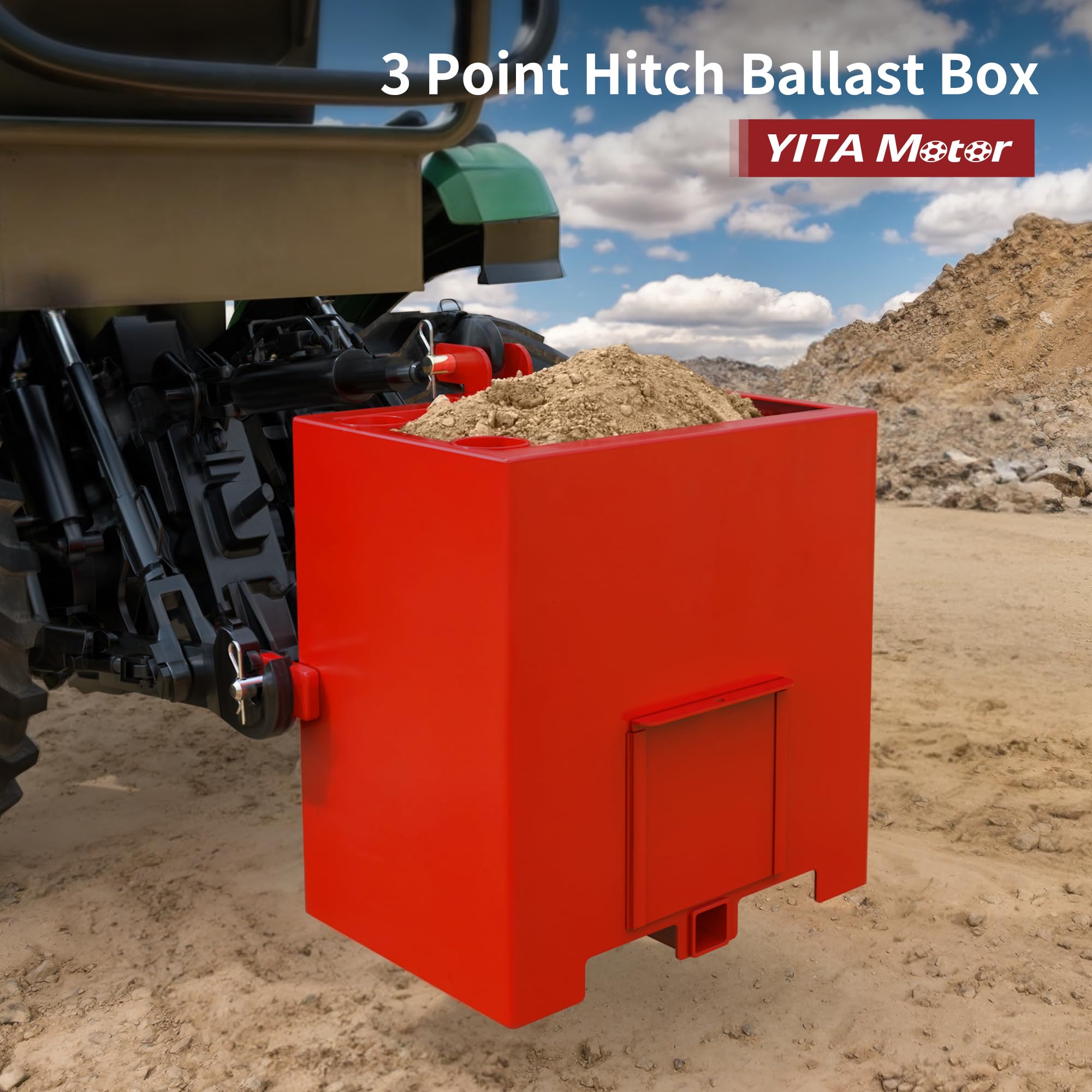 YITAMOTOR 3 Point Hitch Ballast Box, 800 lbs, Alloy Steel, Quick Hitch Receiver, Red, Model MAYIM0VQzt