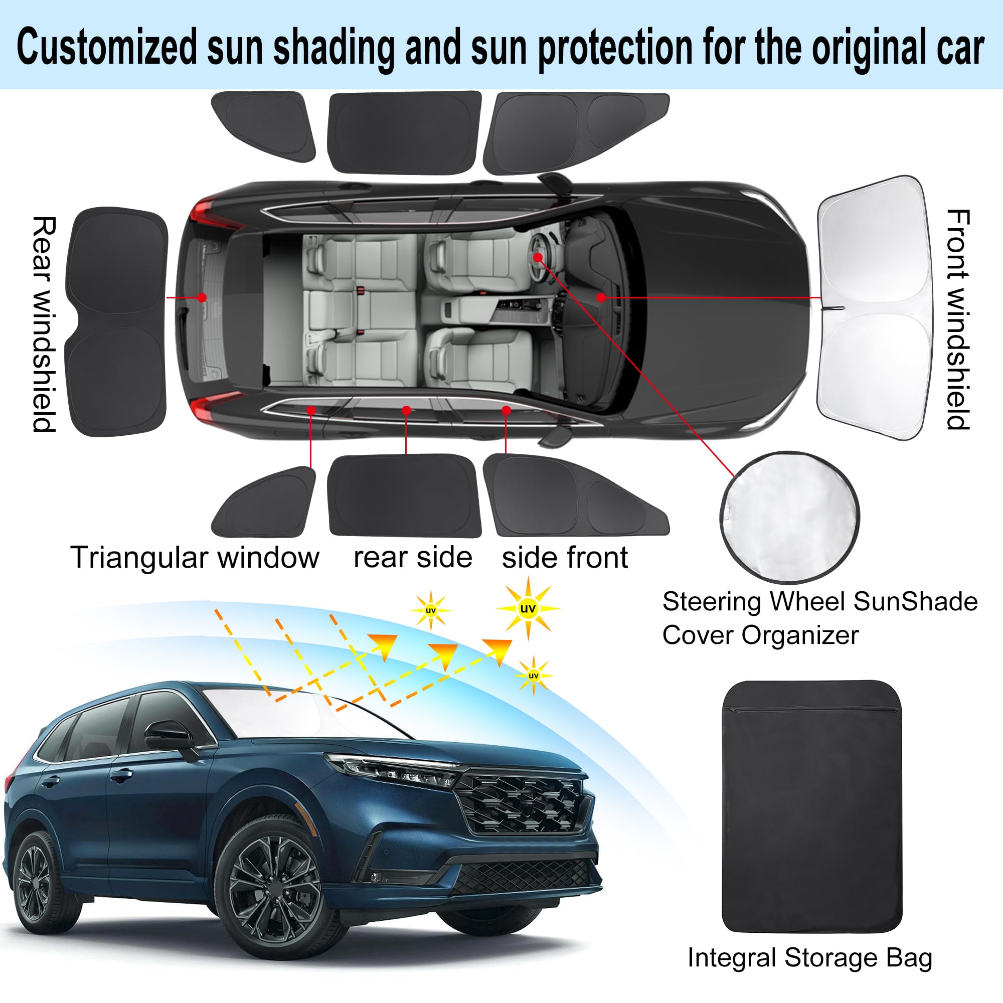 TINGLU Window Shades for Honda CR-V 2023-2025, Black Polyester, UV Protection, 8PCS Set