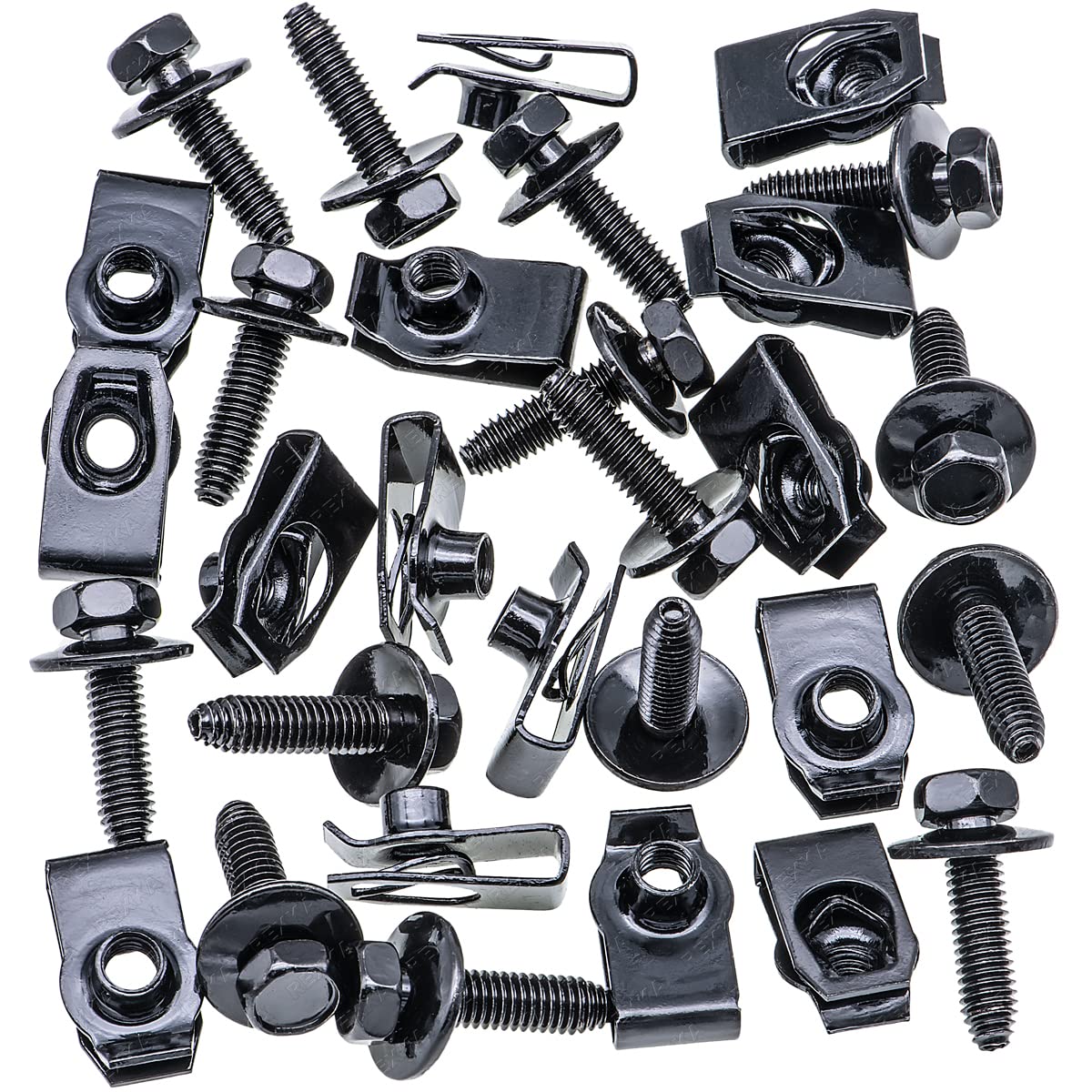 Rexka M6-1.0 Bolt & U-Nut Kit - 15 Sets for GM, Ford, Chevy, Buick, Chrysler - Nylon, One Size, Body Fender Bumper Radiator