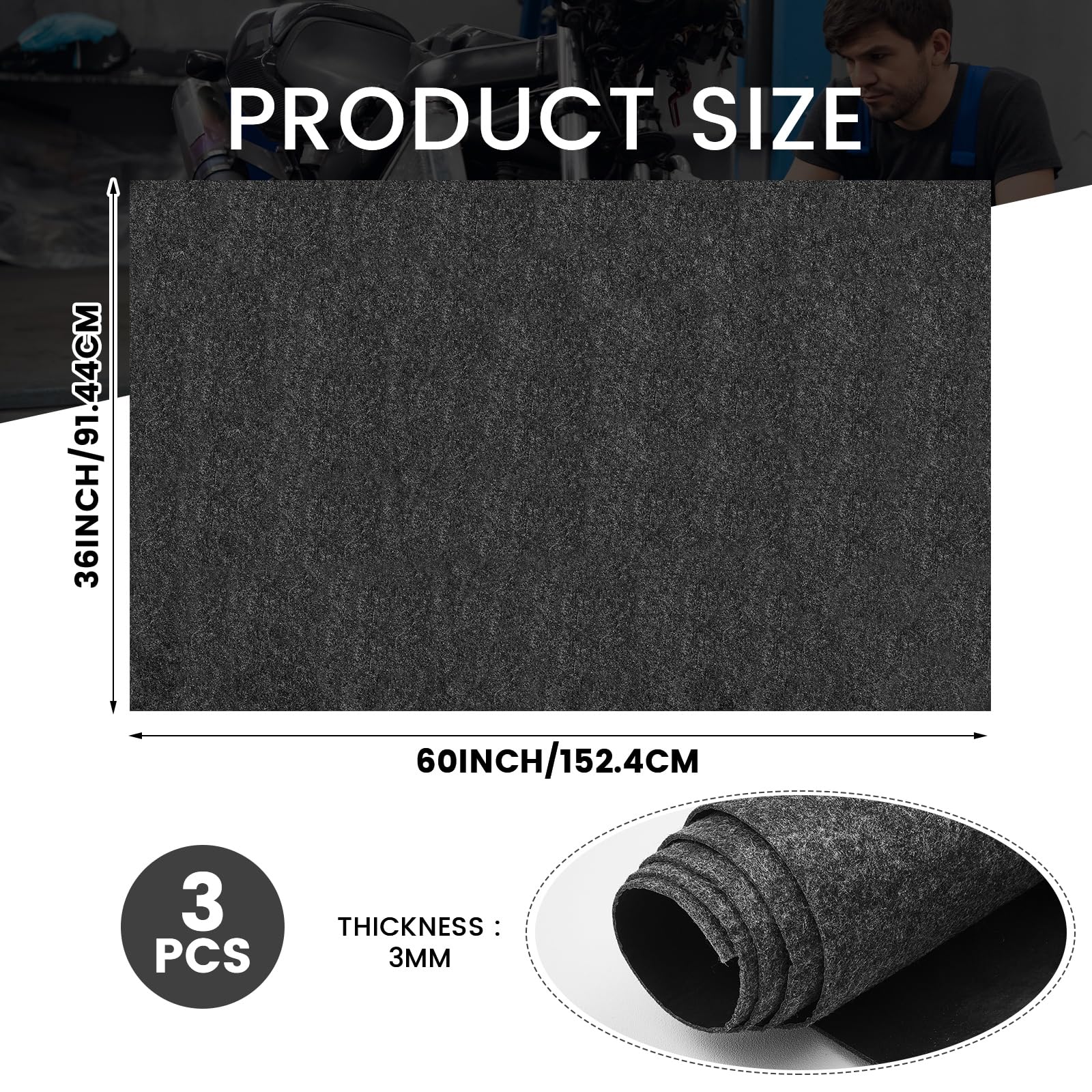 Datanly 3 Pcs 36 X 60 Inch Oil Spill Mat For Driveway Garage Under Car Leaks Absorbent Oil Pad, Black Rubber Mat Garage Floor Pr