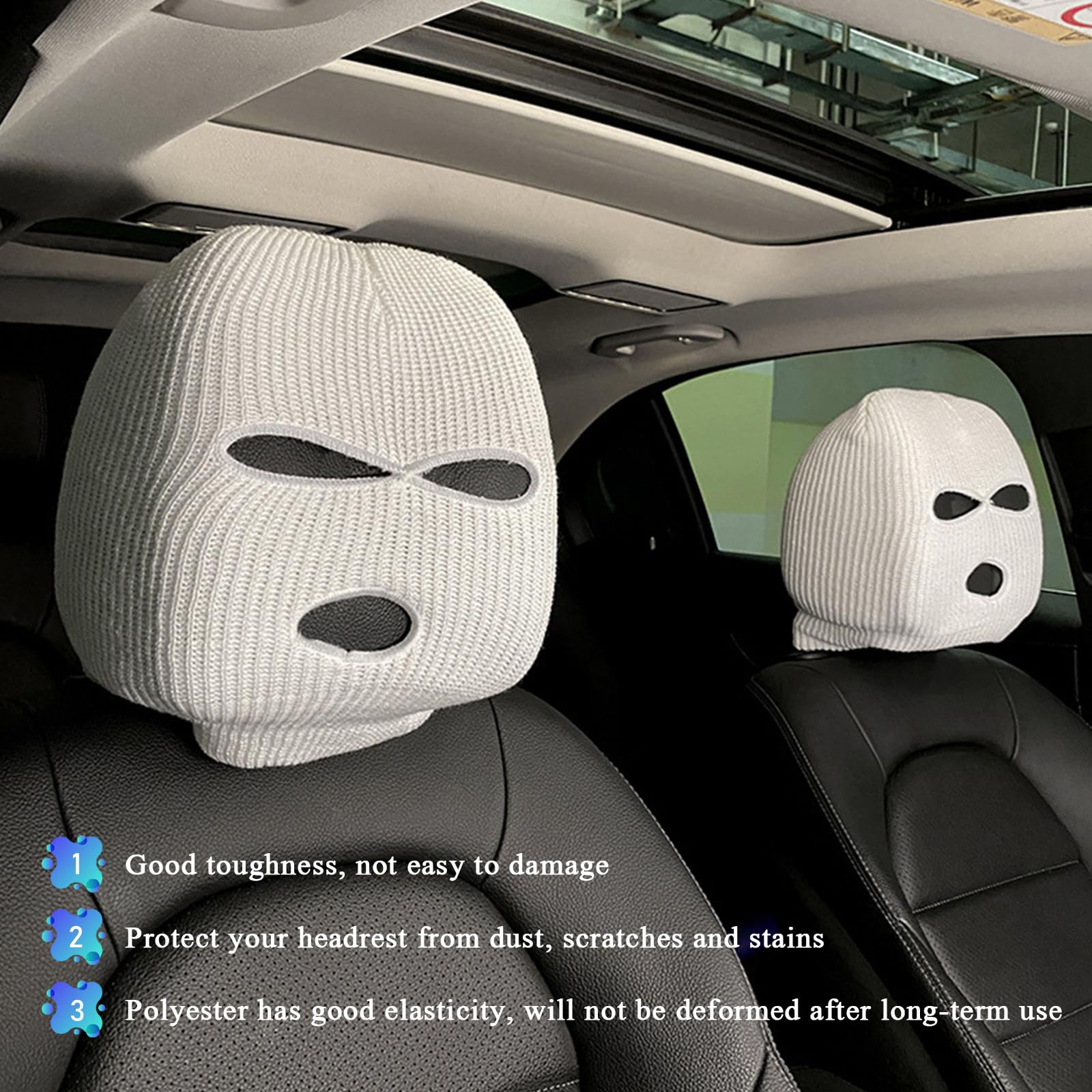 Suvnie 2 PCS Car Headrest Cover, Personalized Funny Car Seat Full Face Mask, Ski Mask Wrap Protection for Auto Front Seat Rest D