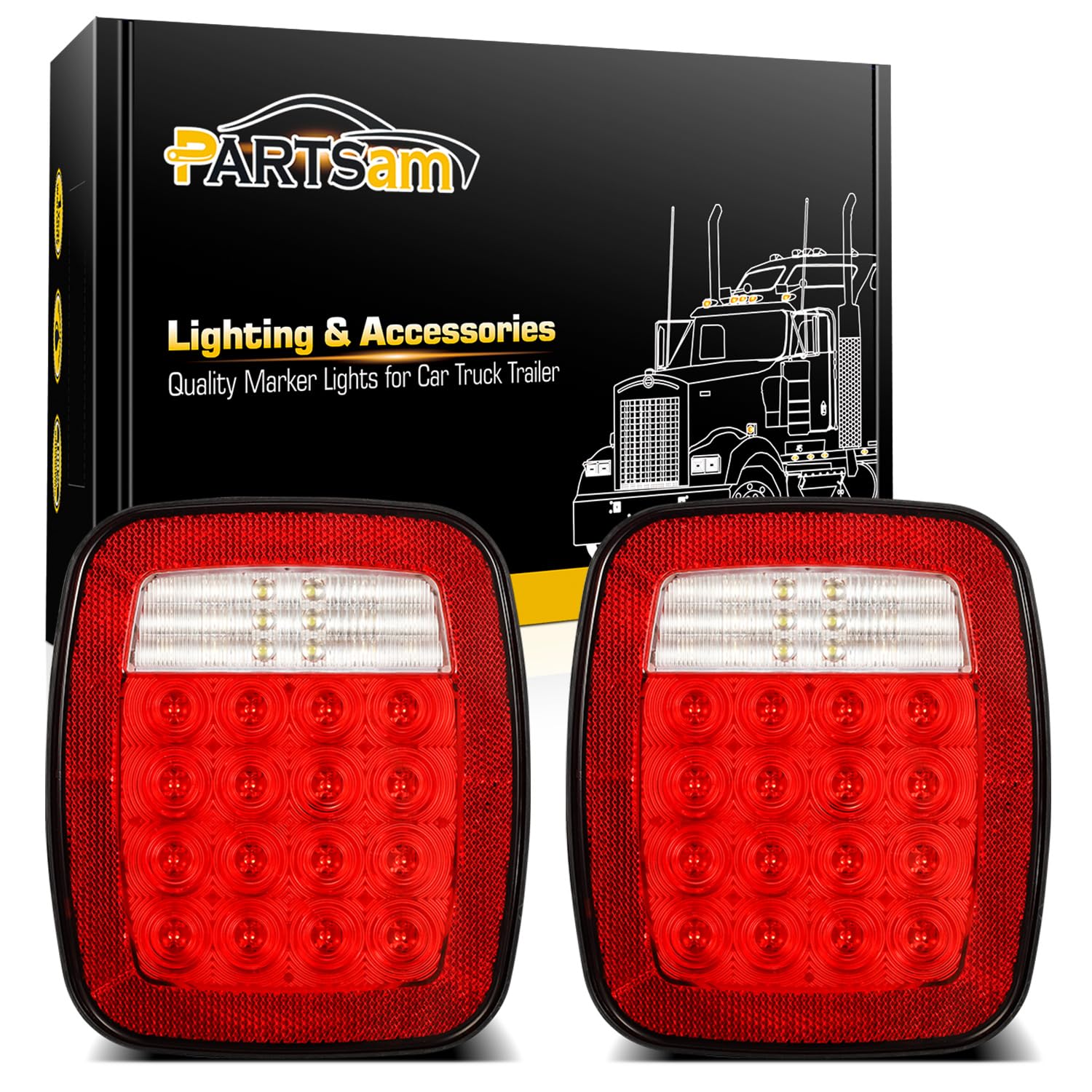 Partsam Pair 38 Led Universal Tail Brake Turn Stop License Back Up Reverse Lights Rear Combination For Wrangler Yj Tj Cj Truck T