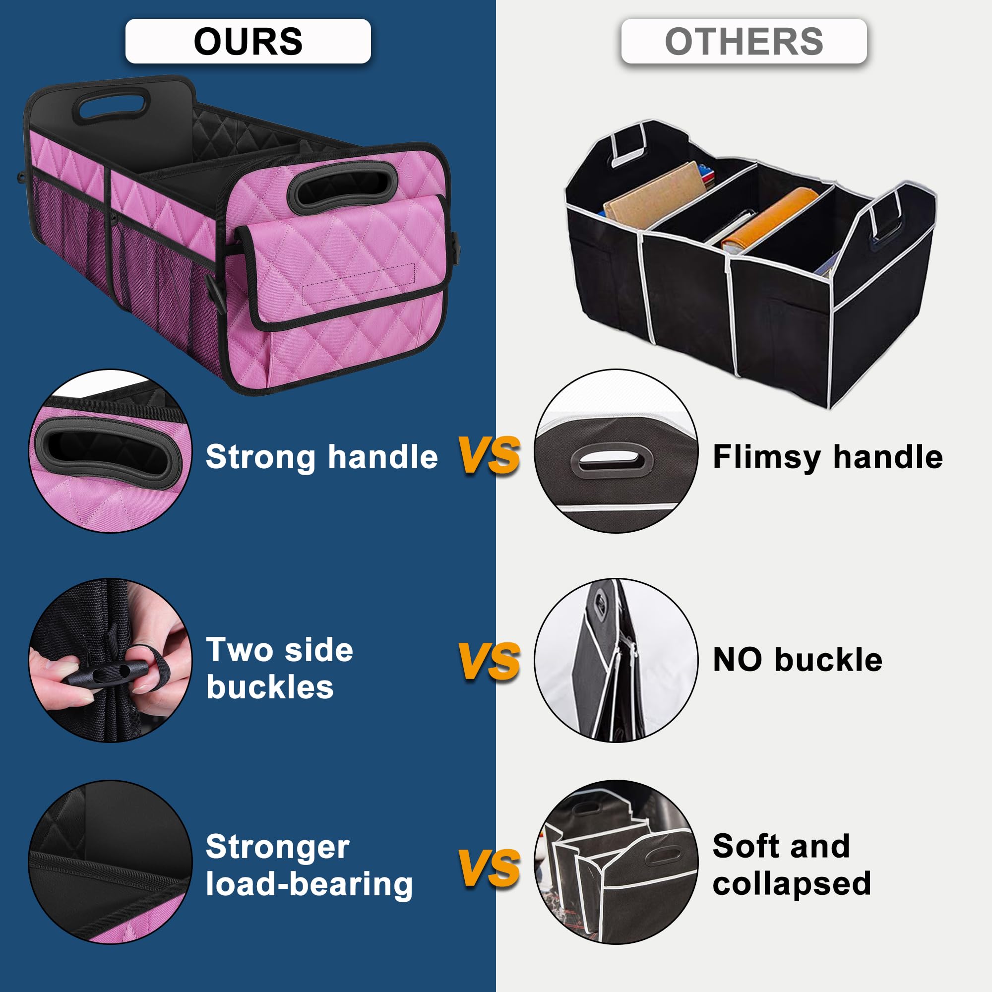 Deosk Car Trunk Organizer For Suv - 50L Waterproof Polyester Storage With 6 Big Pockets, Accessories For Women/Men (Medium, Pink