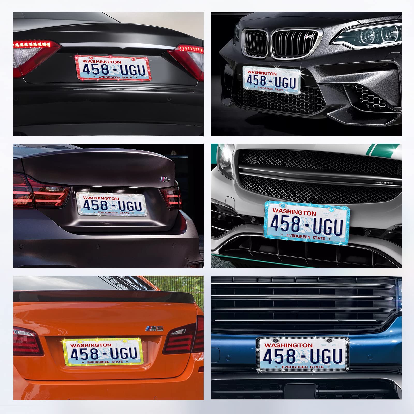 QiqaMole 2 Pack License Plate Frame Include 1 Silicone License Plate Frame and 1 Crystal License Plate Cover with Rhinestone Cry