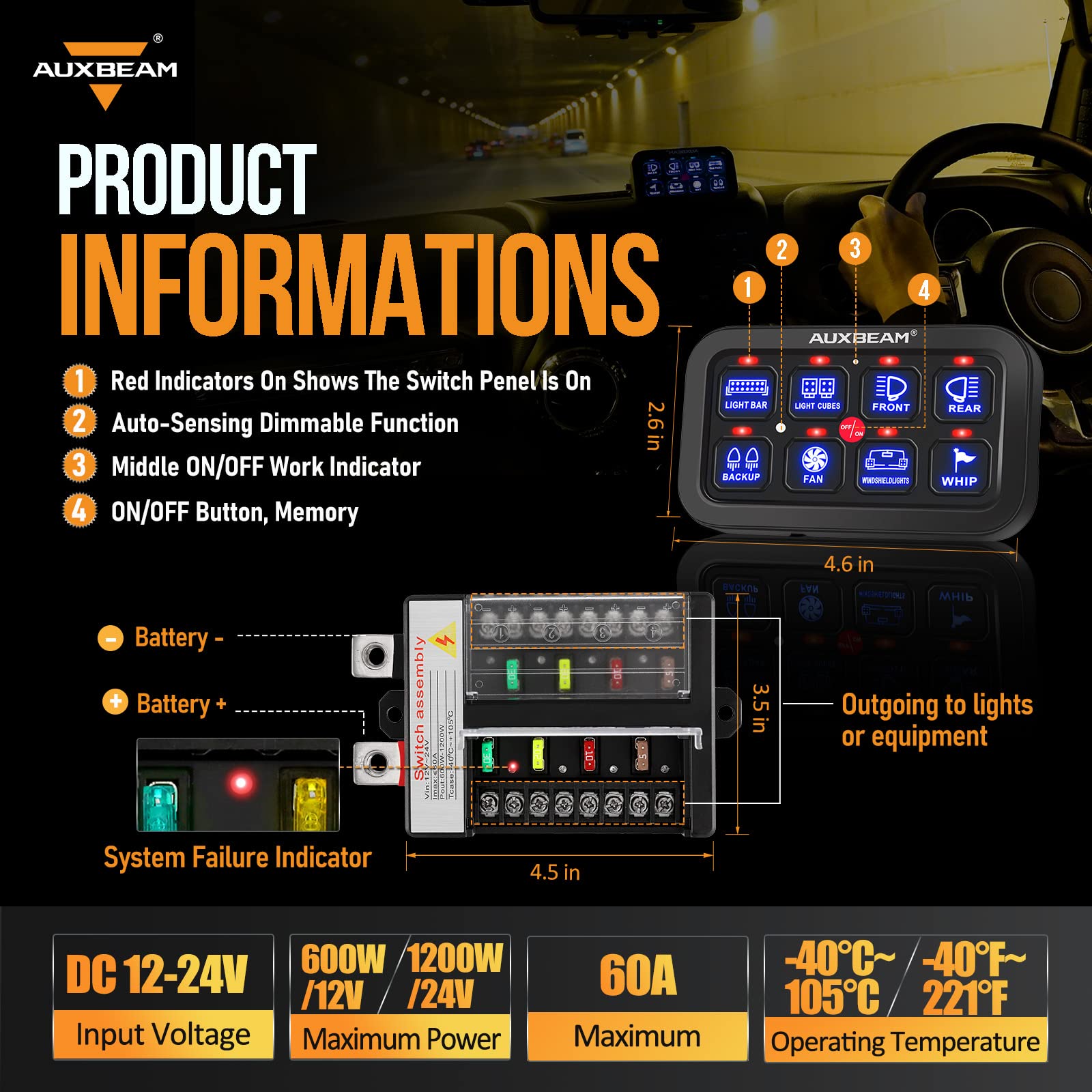Auxbeam 8 Gang Switch Panel Bb80 Universal Circuit Control Relay System Automatic Dimmable Led Switch Control Panel Switch Pod T