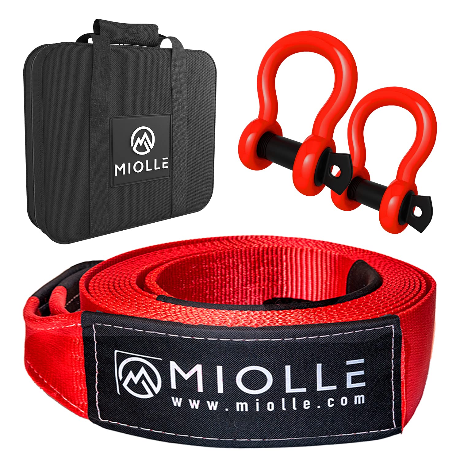 Miollegear Tow Strap 2   X20- 20990 Lbs Mbs (Lab Tested) Recovery Strap Kit Includes: Tow Rope, 2 D-Ring Shackles 5/8 Mbs- 28640