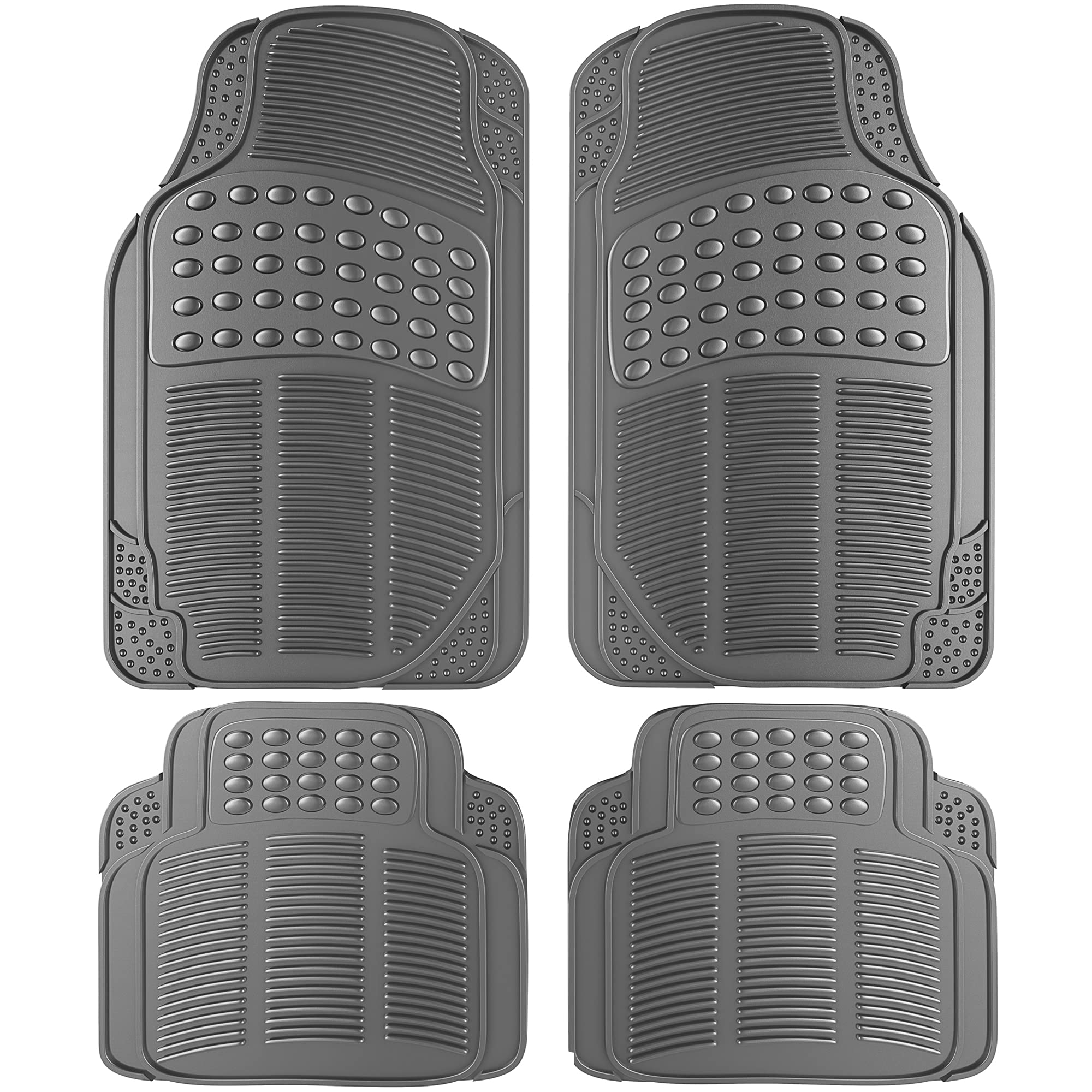 OxGord Universal Fit Front/Rear 4Piece Full Set Ridged Heavy Duty Rubber Floor Mat  (Gray)