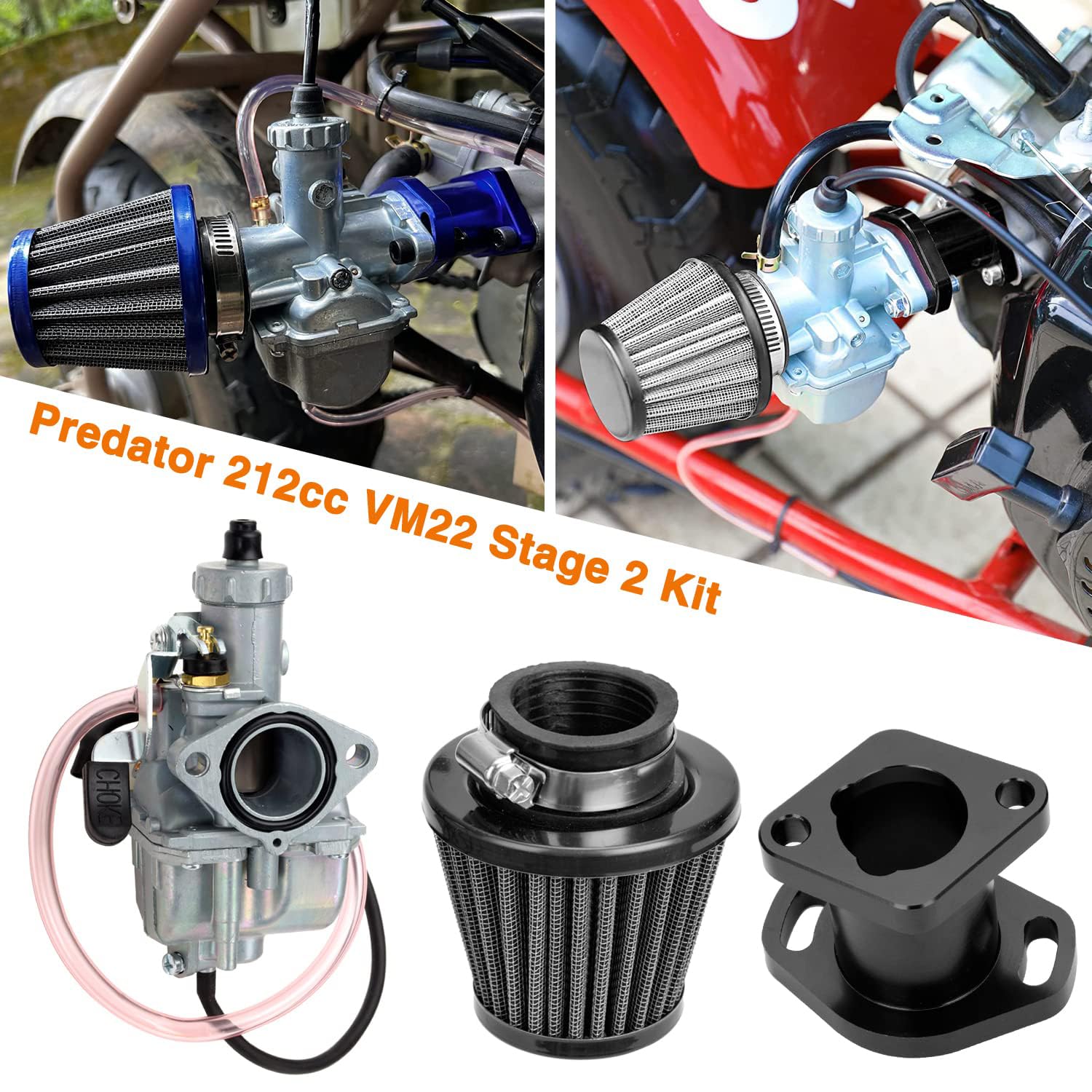 FVRITO VM22 Racing Carburetor for Predator 212cc 196cc Engines - 38mm Air Filter Performance Parts, Black