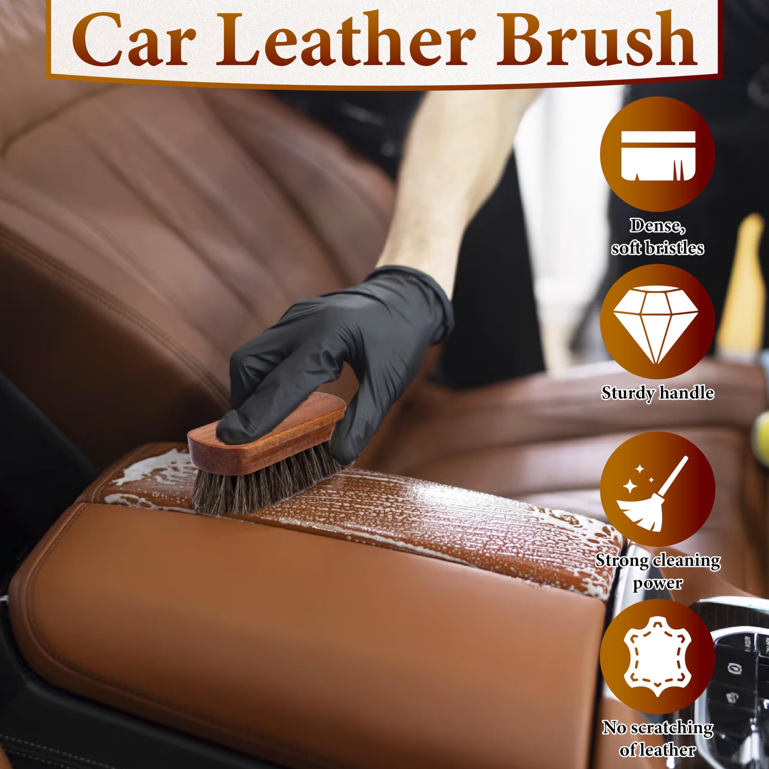 2 PCS Leather Brush Car Detailing, Horse Hair Brush, Upholstery Brush for Cleaning, Car Interior Brush, Carpet Brush for Car Det
