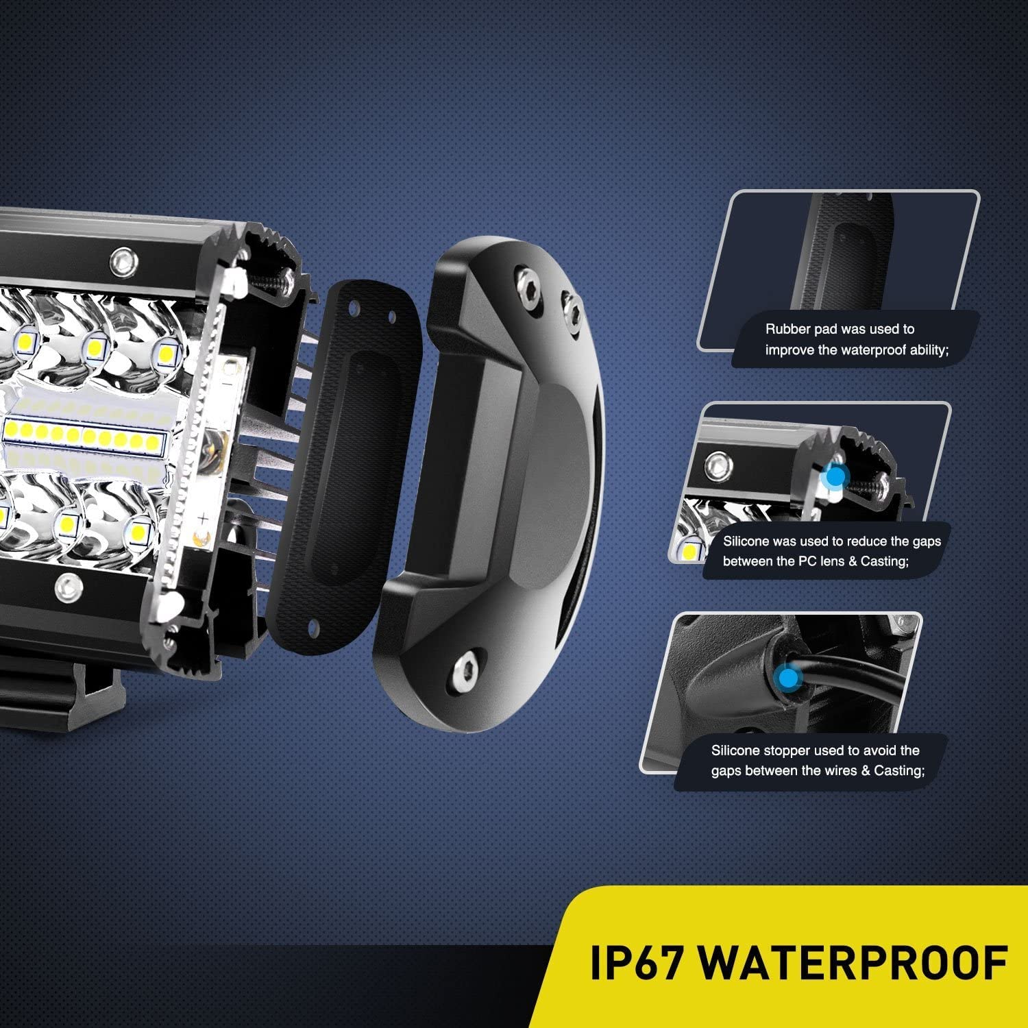 Nilight 2PC 4-Inch 60W LED Flood Spot Combo Lights, White, Aluminum, Model ZH440, Includes Mounting Brackets & Wiring Harness