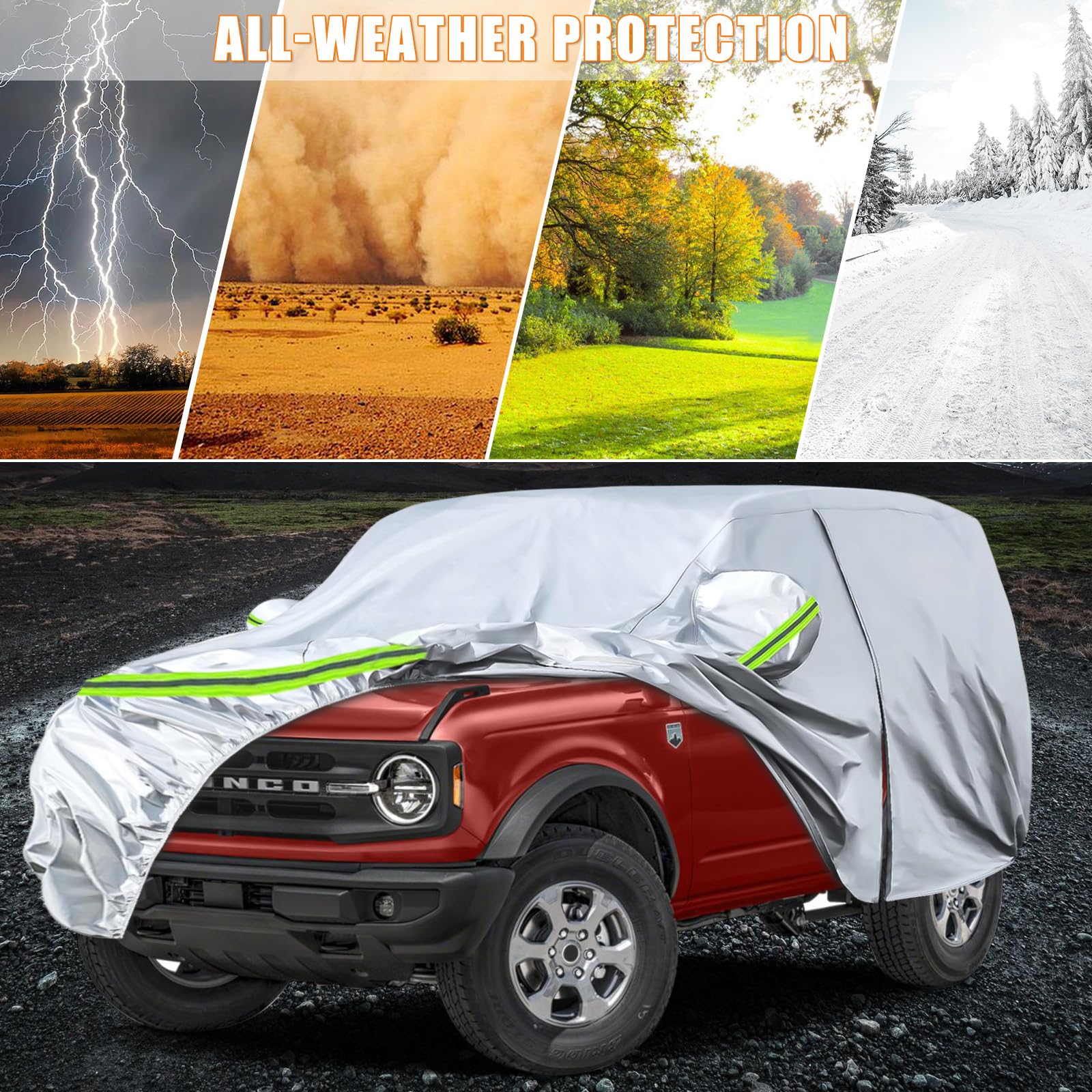Waterproof Car Covers Replace For 2021-2025 Ford Bronco 4 Door, 6 Layers Silver All Weather Car Cover With Zipper Door & Windpro
