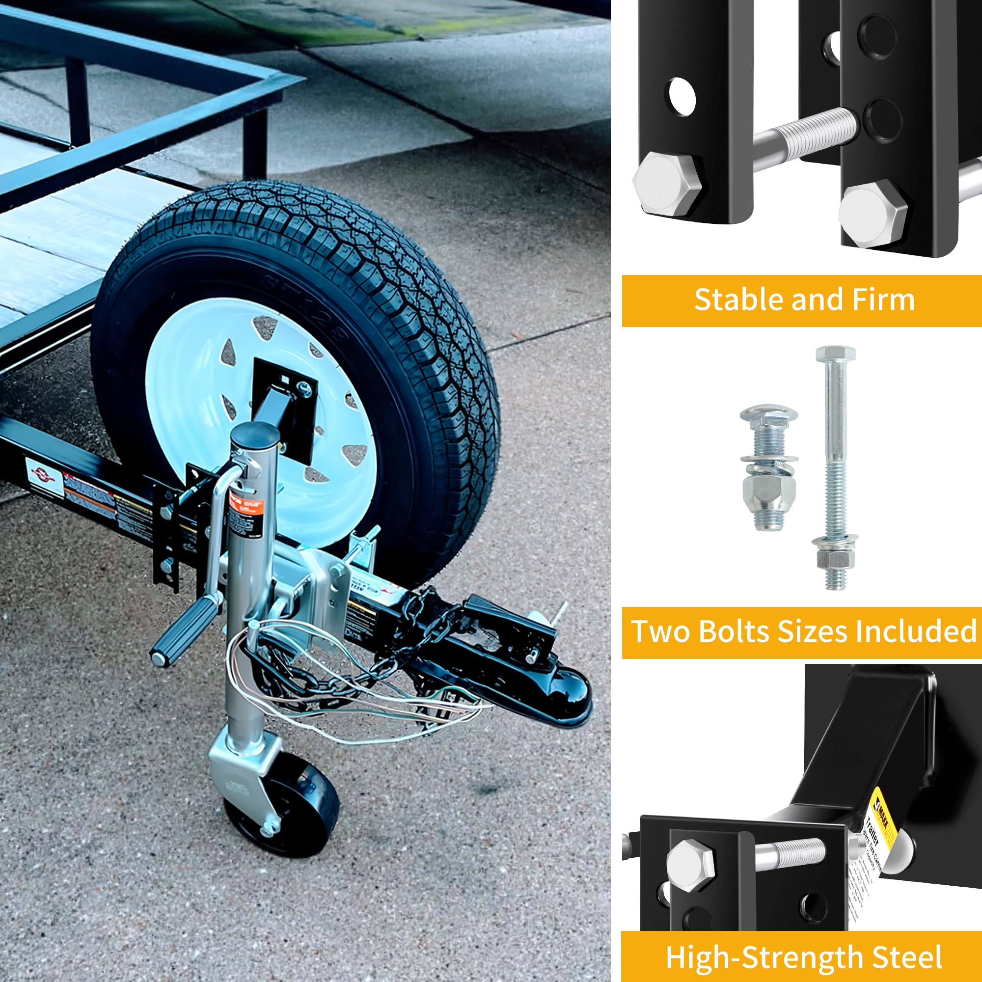 Maxxhaul 50214 Spare Tire Carrier Mount For Utility Boat Trailer Bracket Holds 4 Lugs (4 On 4'' Bolt Pattern) And 5 Lugs (5 On 4