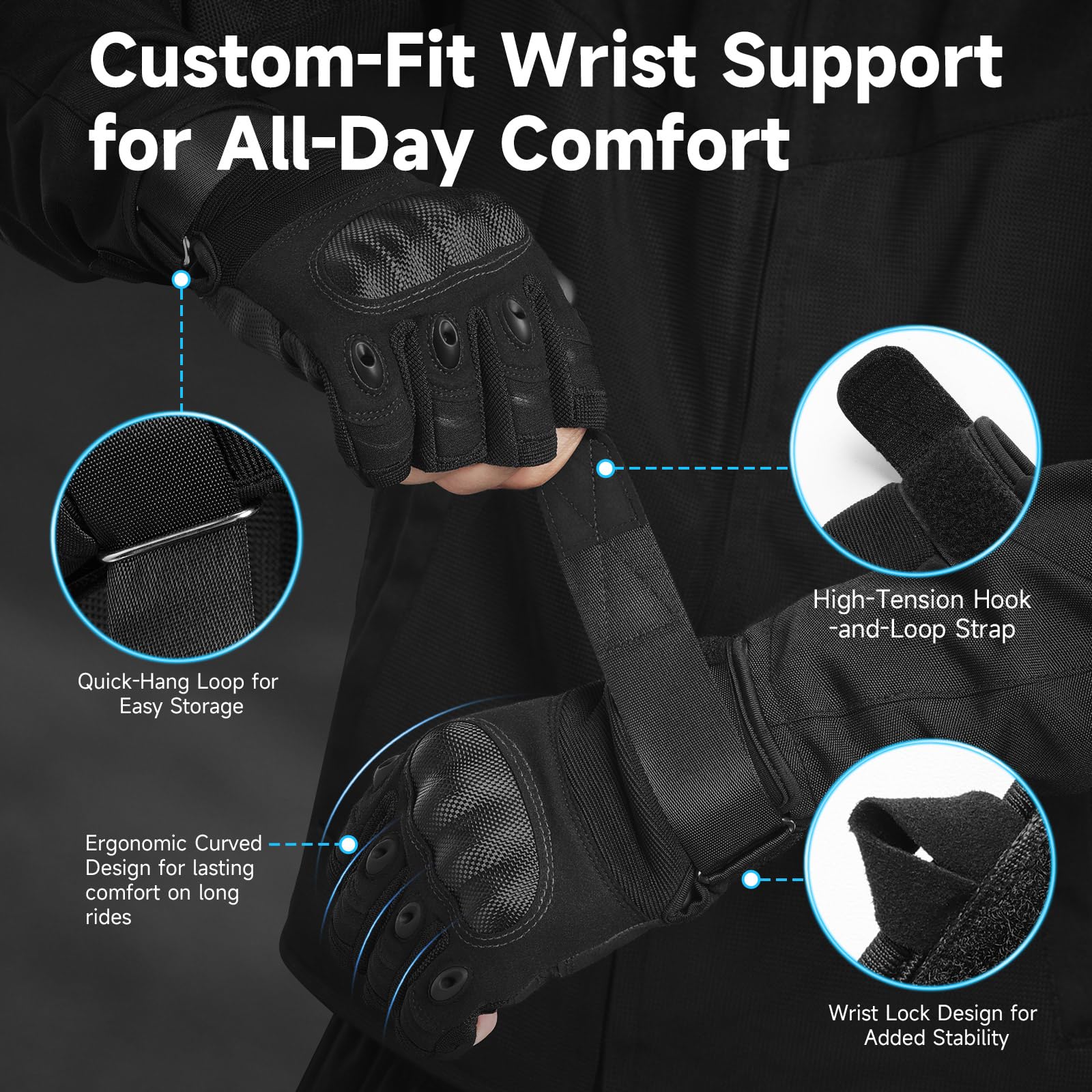 Cierto Tactical Gloves For Men And Women: Fingerless Motorcycle Gloves With Adjustable Wrist For Outdoor Riding, Road Racing, Cy