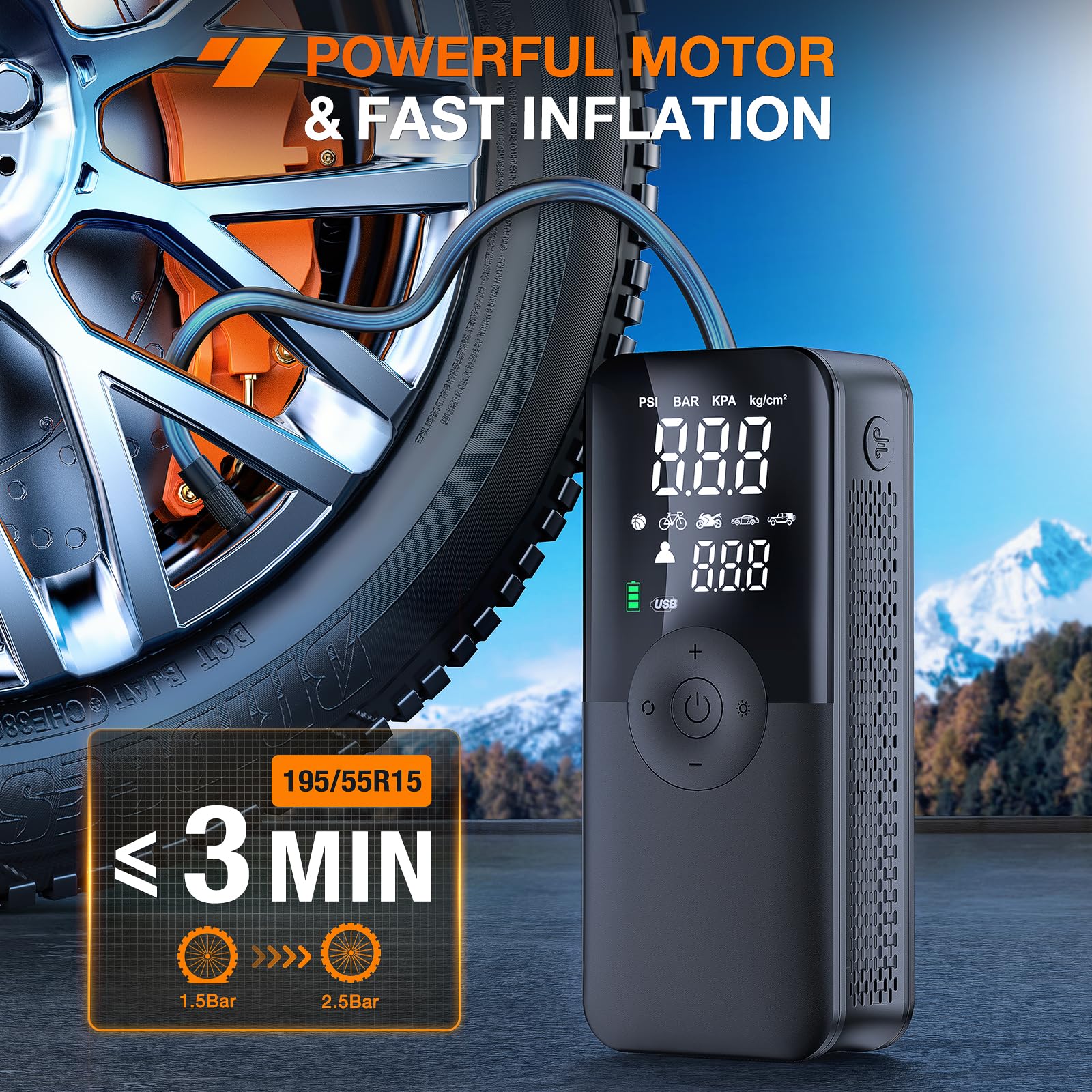 Nilight Tire Inflator Portable Air Compressor Rechargeable Battery Cordless 150Psi Faster Inflation Pump With Pressure Gauge For