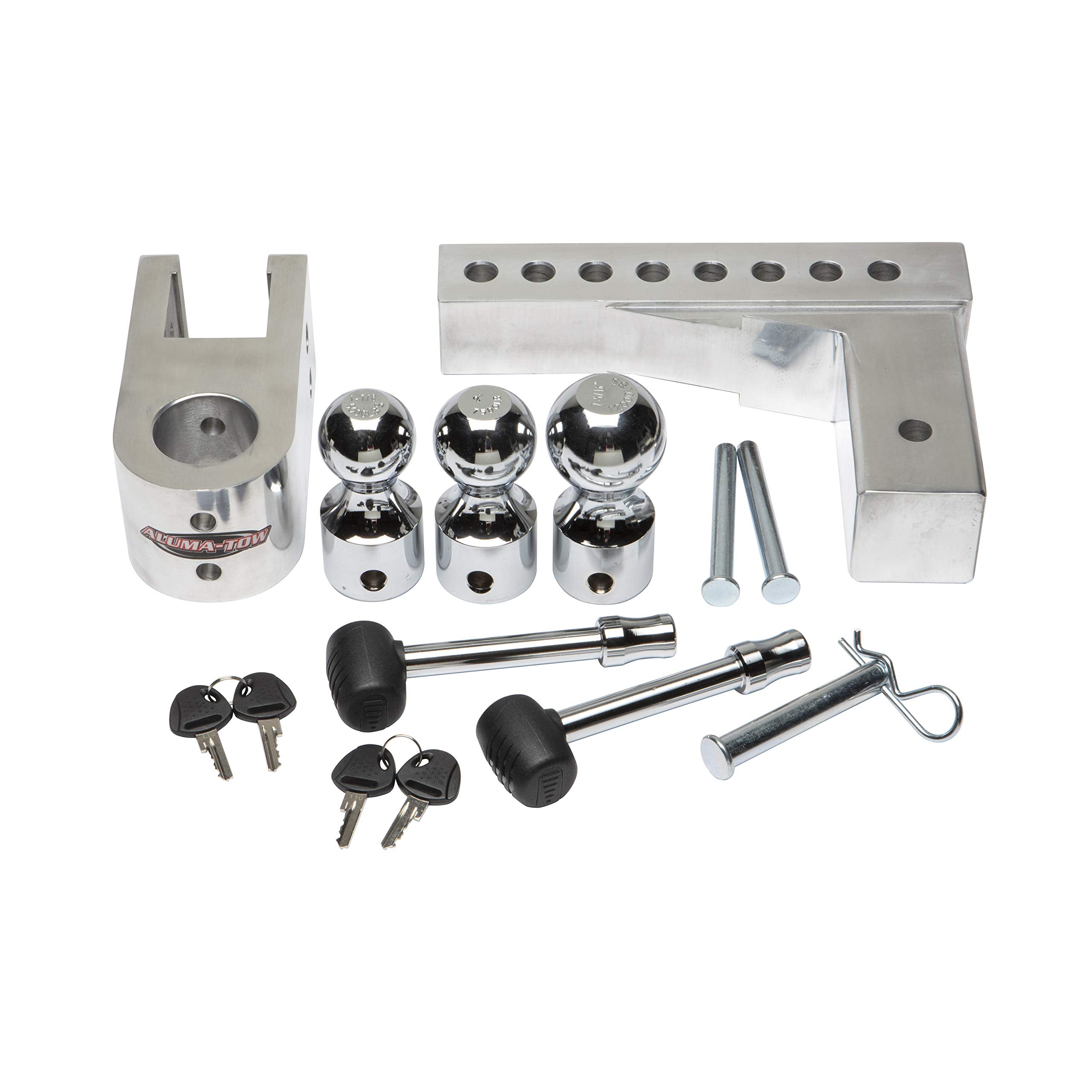 Aluma-Tow Hd8 Adjustable Trailer Hitch Ball Mount, 8'' Drop Ball Mount For 2.5'' Receiver W/Two Locking Hitch Pens Ut625810: Hea