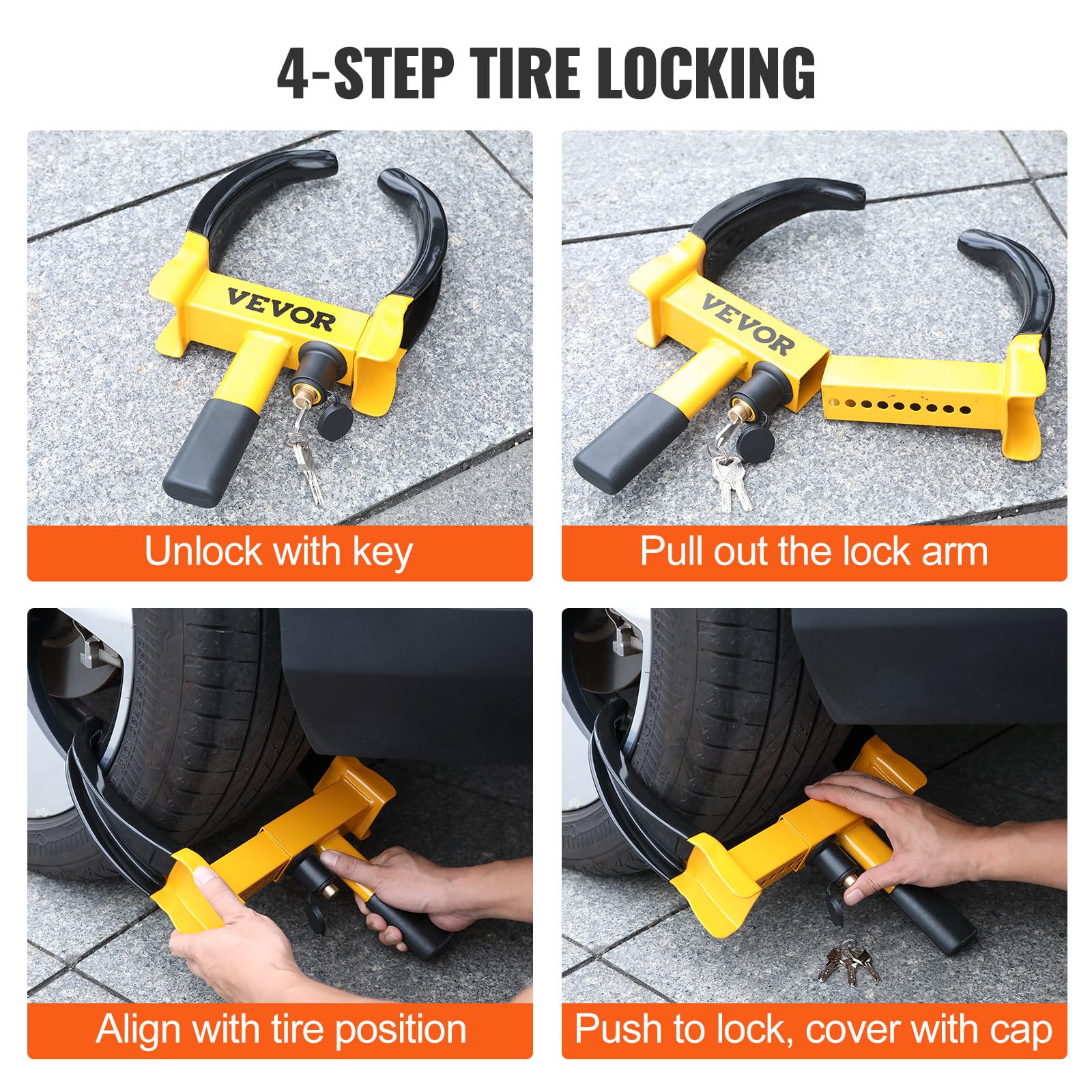 Vevor Wheel Lock, 2 Packs Universal Wheel Clamp Lock, Adjustable Anti Theft Trailer Lock Wheel Clamp, Heavy-Duty Steel Tire Lock For Atv Suv Car Golf Cart Boats Motorcycles, With 6 Keys