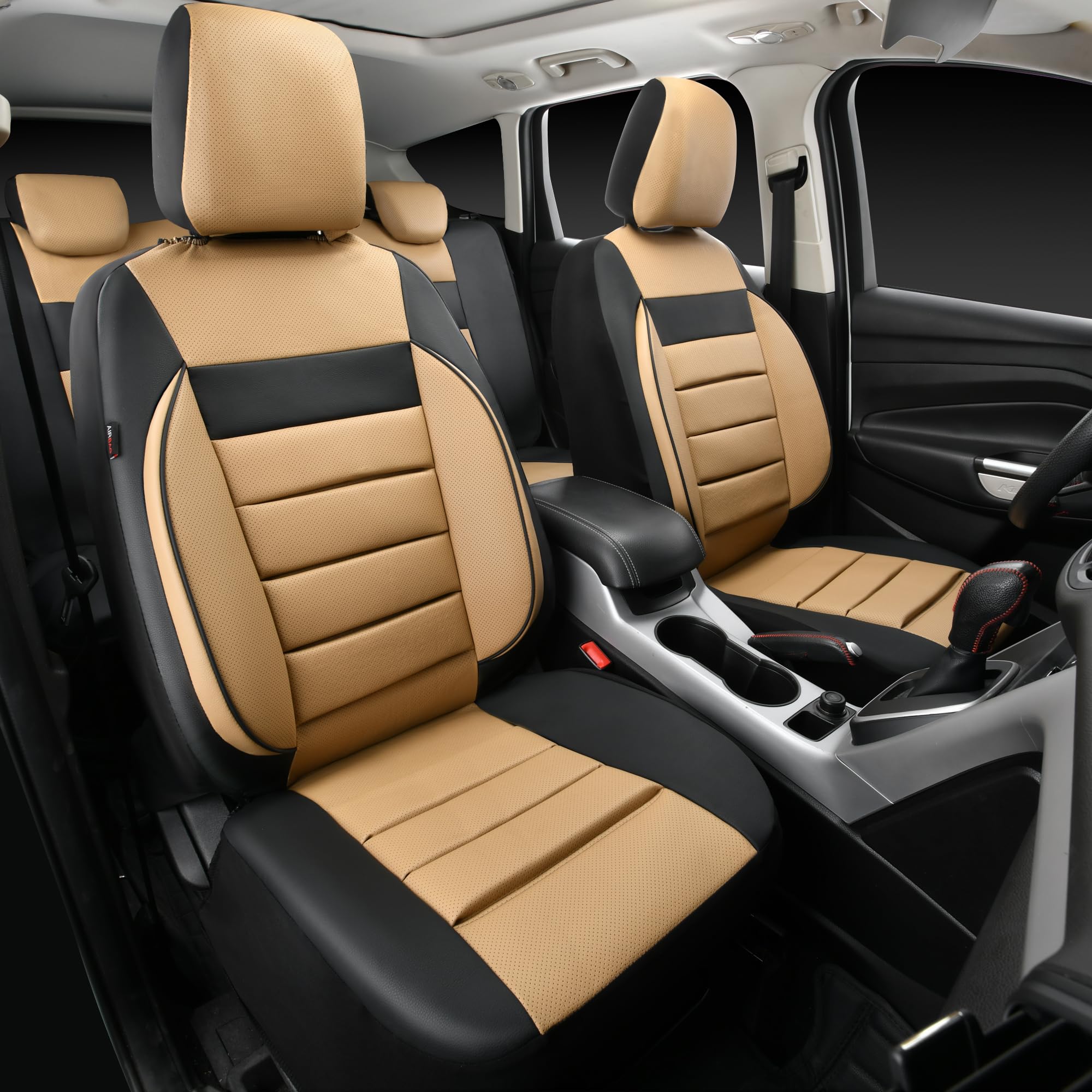 CAR PASS Leather Seat Covers Full Set Universal Water Resistant 3D Foam Back Support, Luxury Comfort Automotive 5 Seat Covers Al