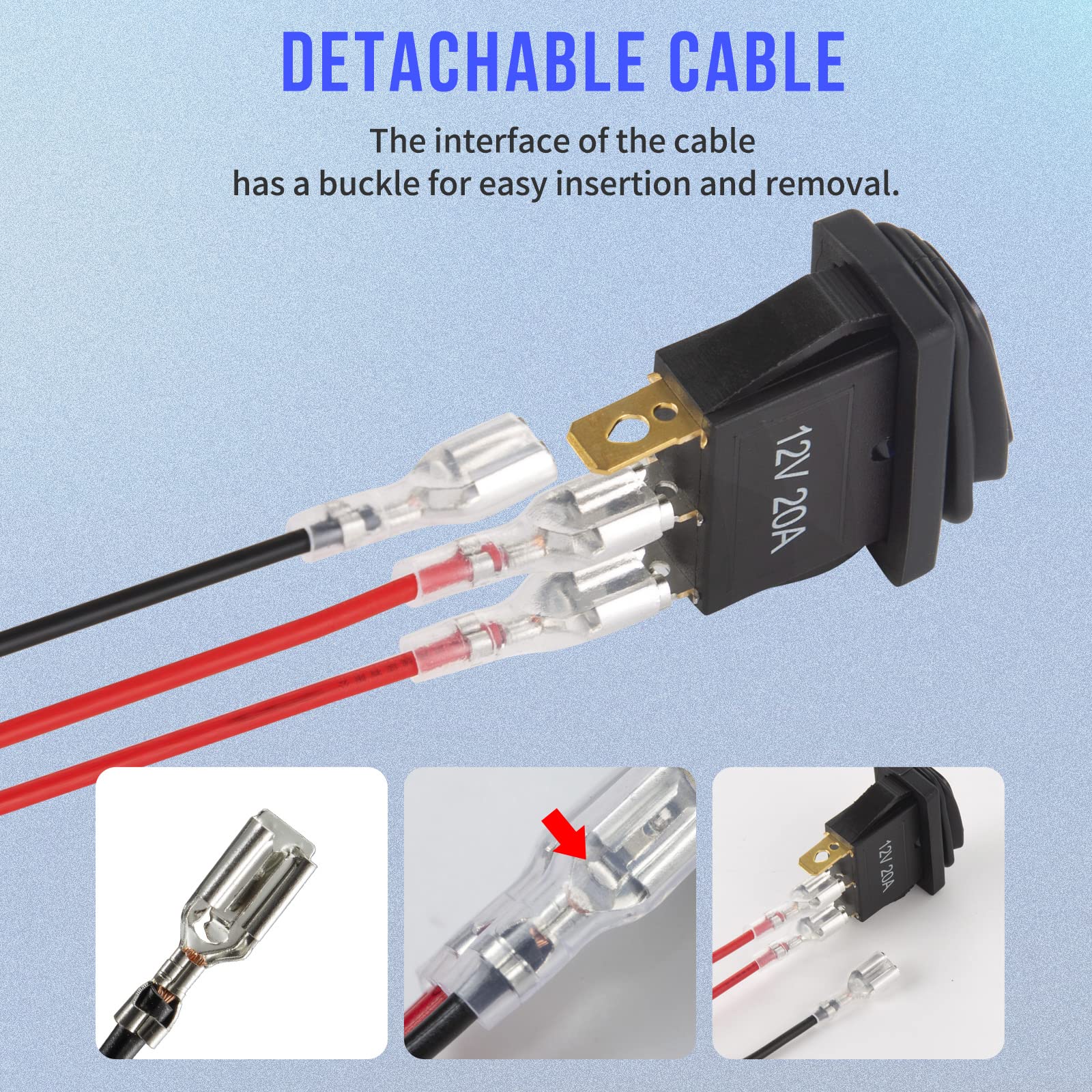 12v Rocker Switch Waterproof 5 PCS - 12 Volt Toggle Switch with 3 20cm Detachable Wires, SPST 3 Pin On Off Switches Snap-in Desi